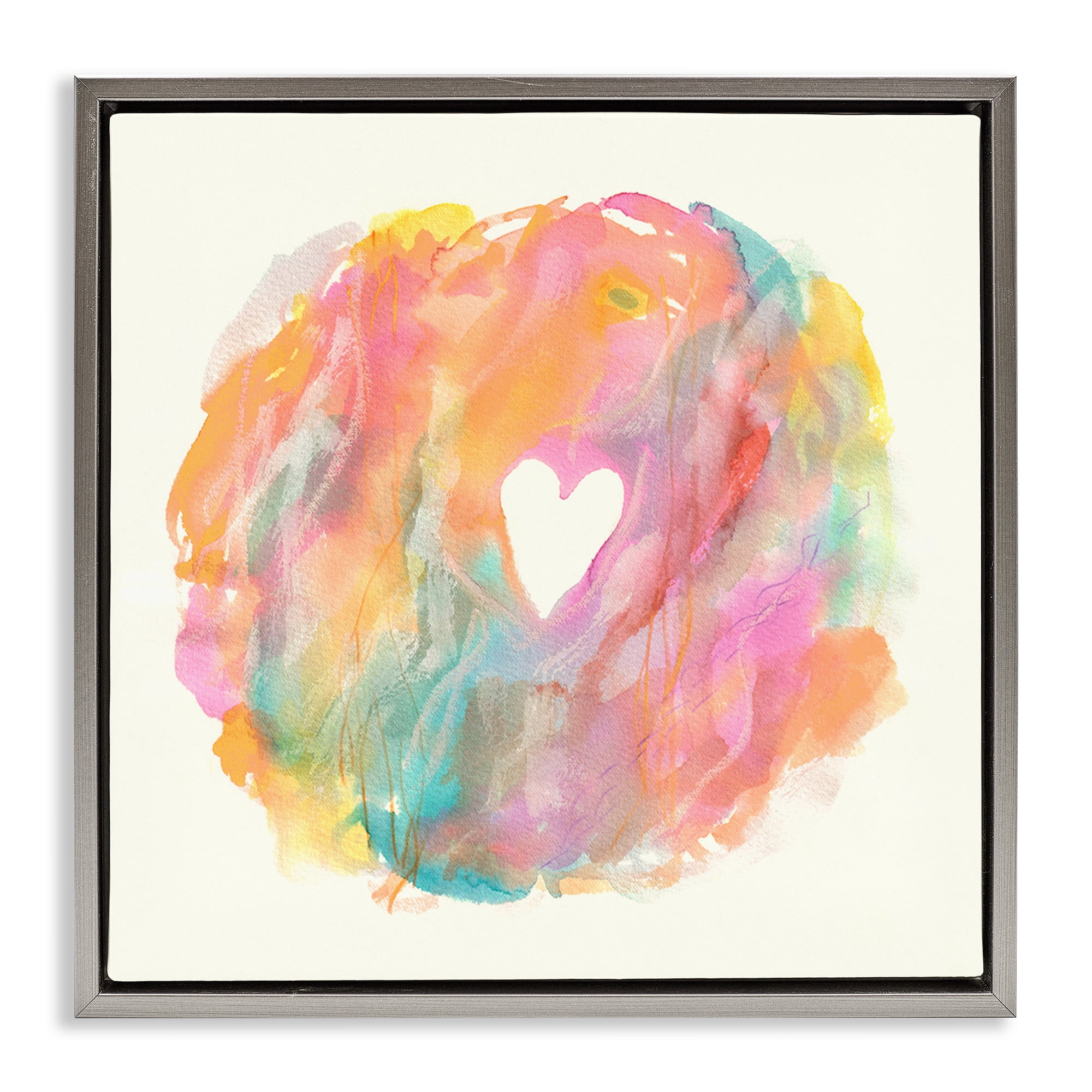 Stupell Industries Abstract Heart Fluid Mixed Pastels Abstract Painting Gray Floater Framed Canvas Art Print Wall Art, 25 x 25