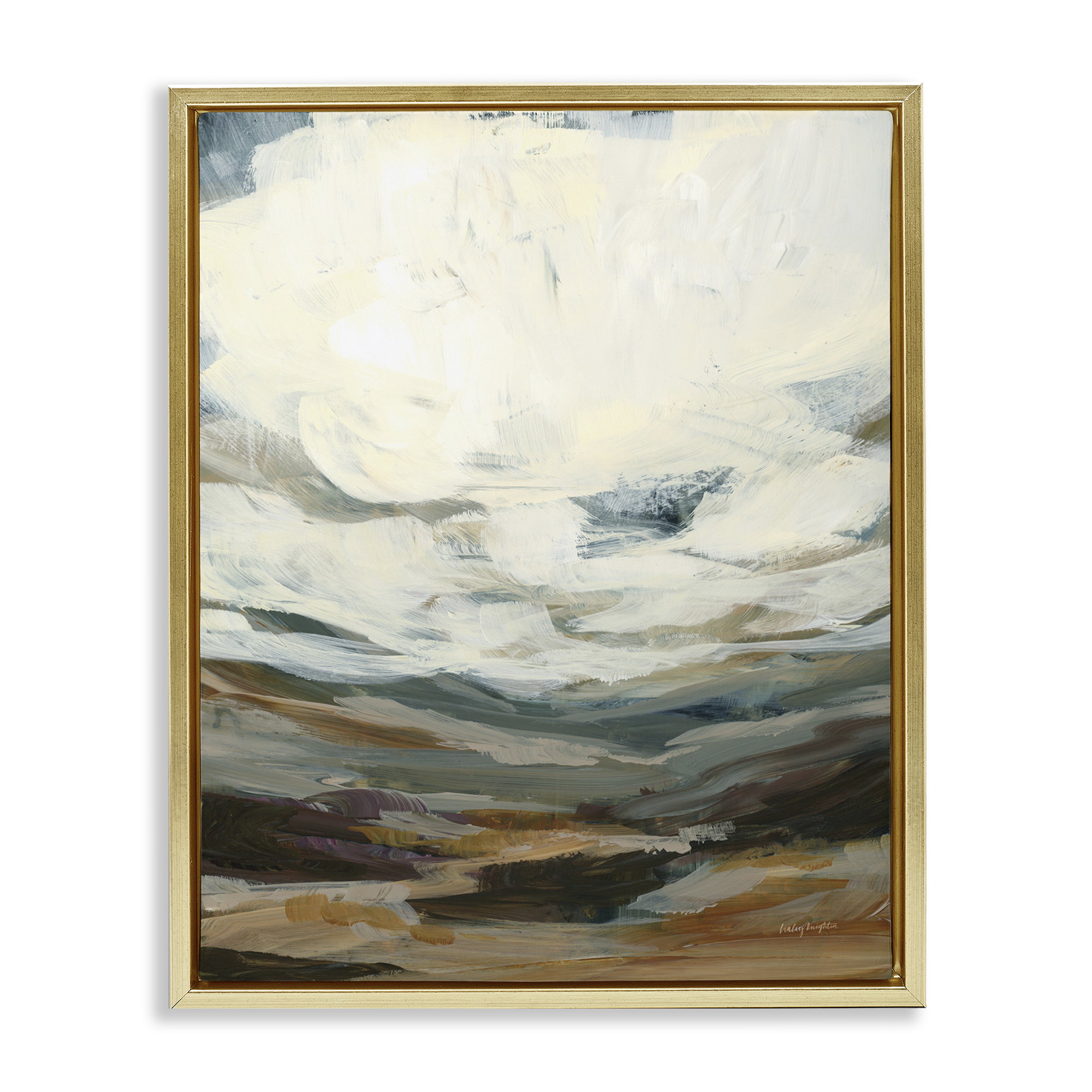 Stupell Industries Abstract Heavy Clouds Landscape Painting Gold Floater Framed Art Print Wall Art, 17 x 21