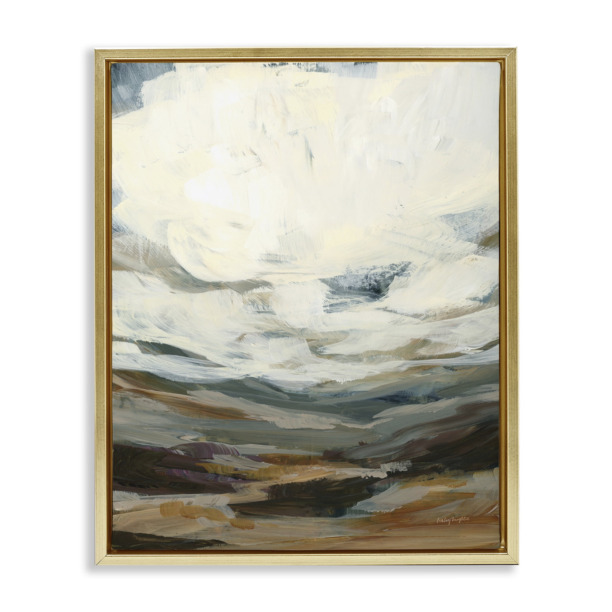 Stupell Industries Abstract Heavy Clouds Landscape Painting Gold Floater Framed Art Print Wall Art, 25 x 31