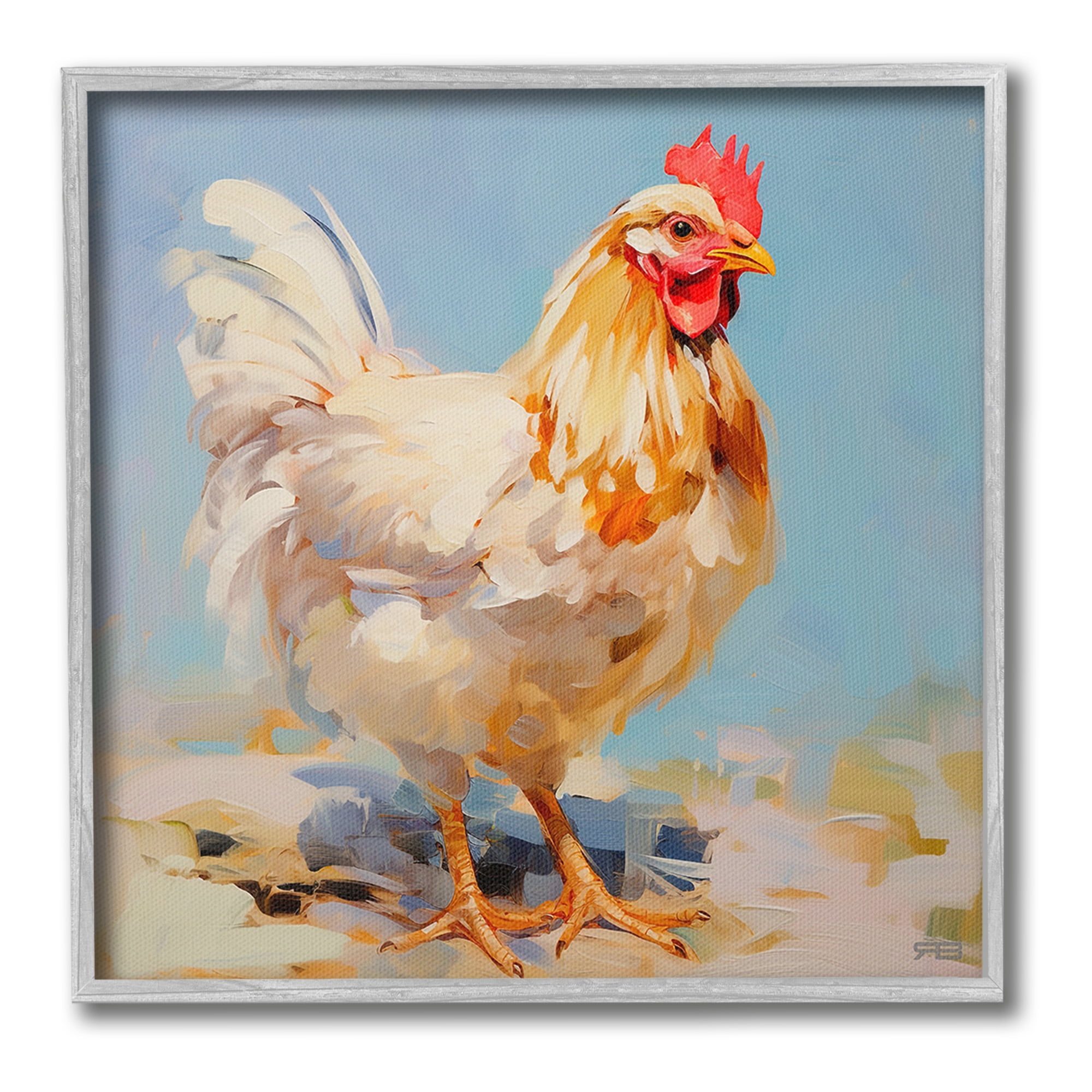 Stupell Industries Abstract Hen Portrait Animals & Insects Painting Gray Framed Art Print Wall Art, 12 x 12