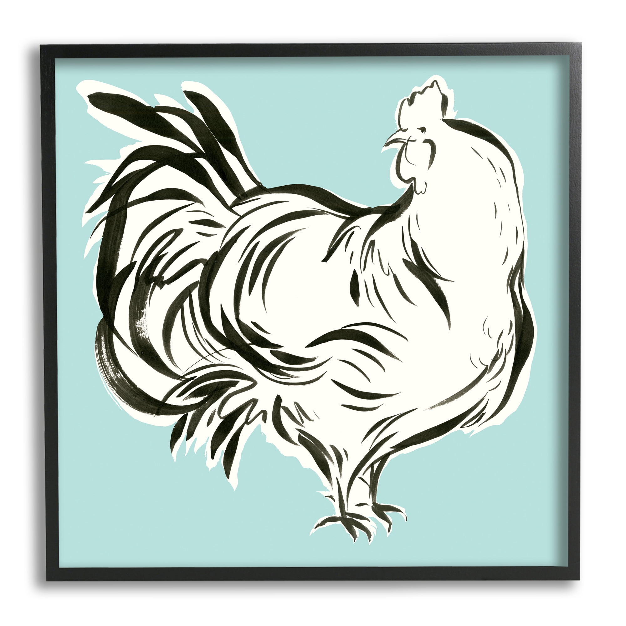 Stupell Industries Abstract Hen on Blue Animals & Insects Painting Black Framed Art Print Wall Art, 17 x 17