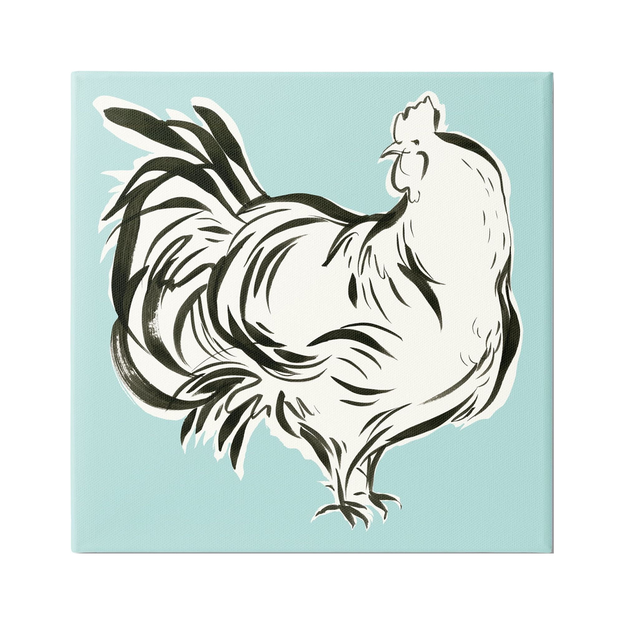 Stupell Industries Abstract Hen on Blue Animals & Insects Painting Gallery Wrapped Canvas Print Wall Art, 24 x 24