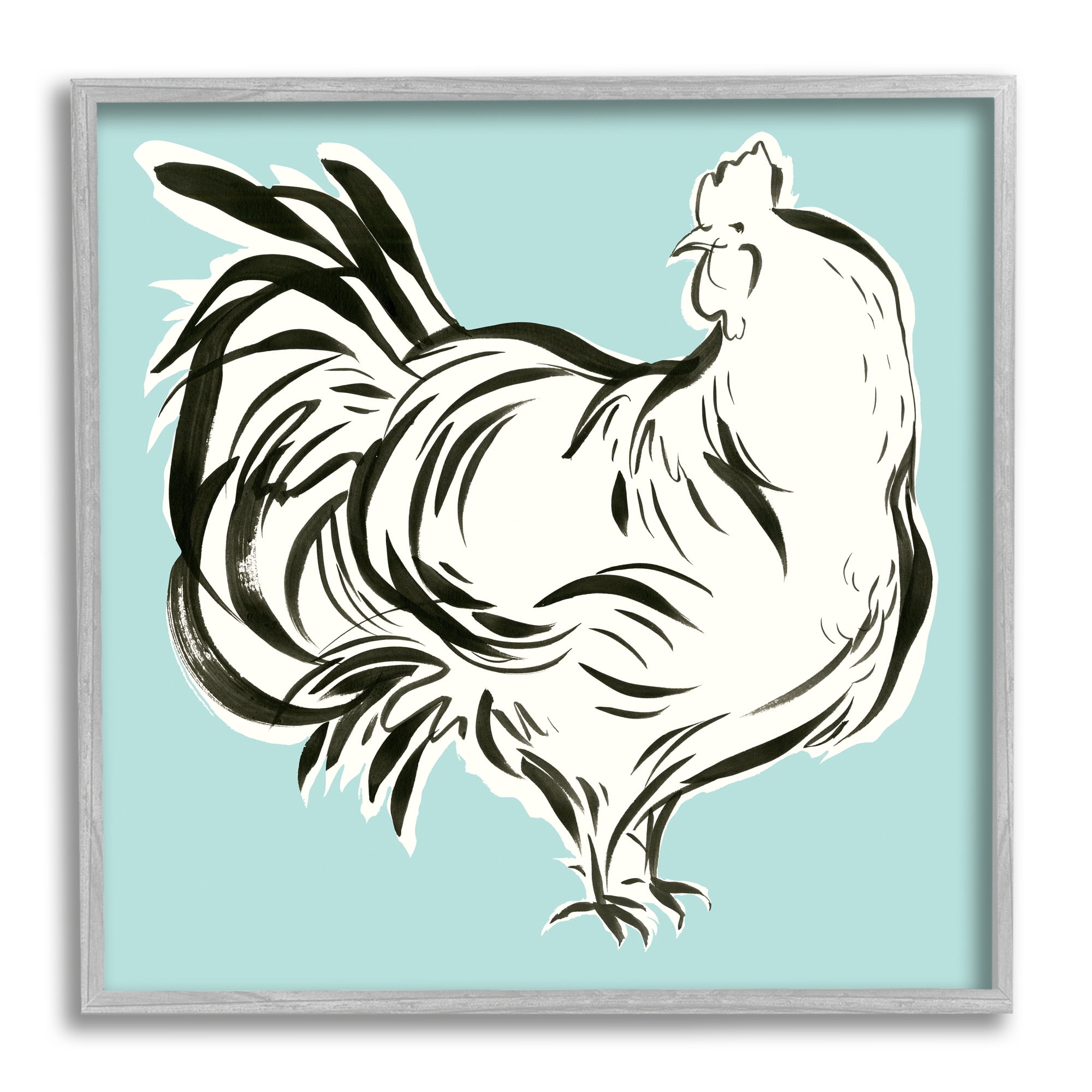 Stupell Industries Abstract Hen on Blue Animals & Insects Painting Gray Framed Art Print Wall Art, 12 x 12