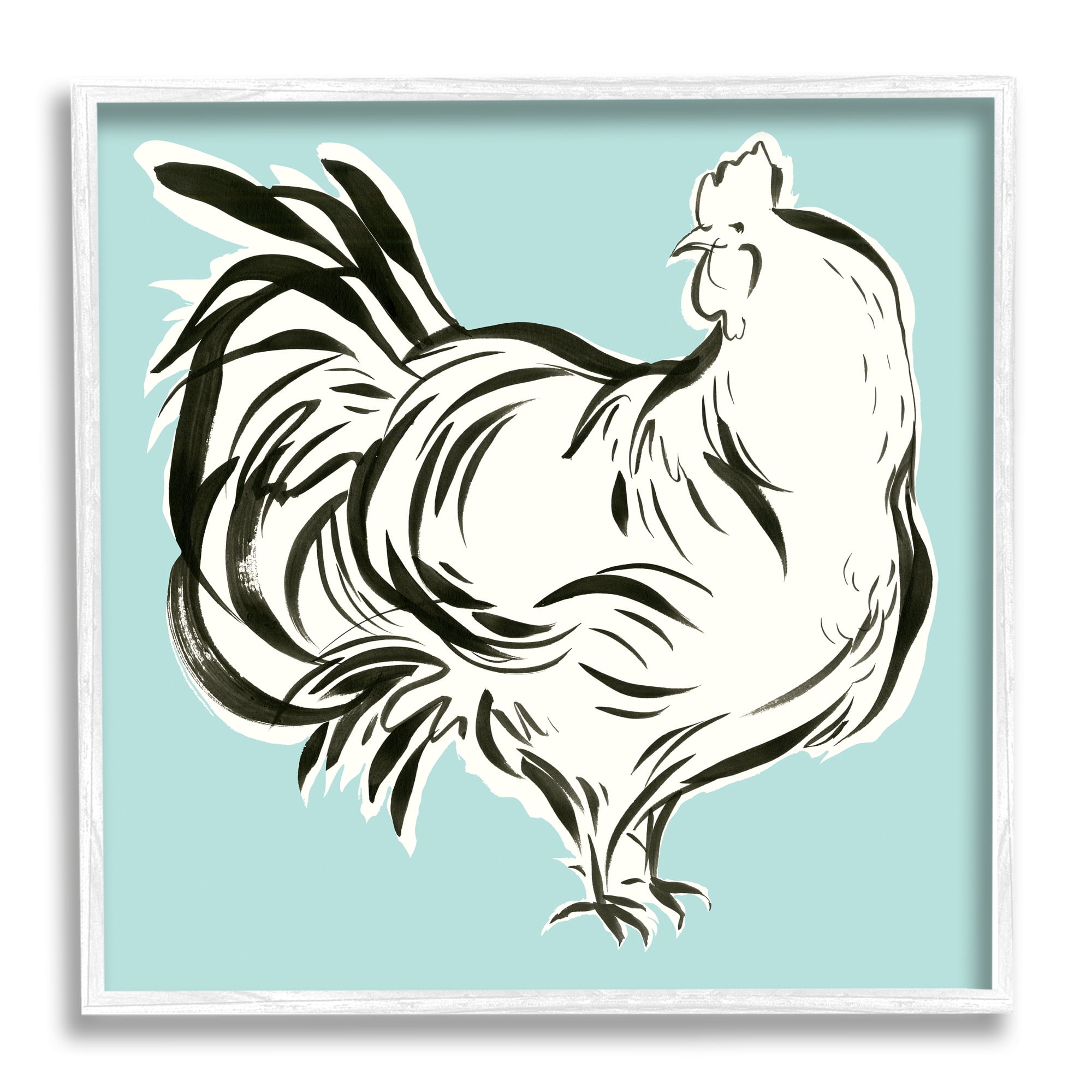 Stupell Industries Abstract Hen on Blue Animals & Insects Painting White Framed Art Print Wall Art, 24 x 24