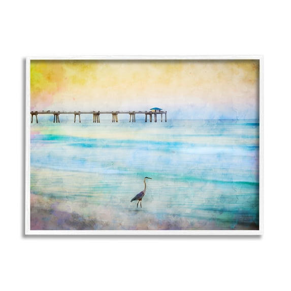 Stupell Industries Abstract Heron on Shore Animals & Insects Painting White Framed Art Print Wall Art, 20 x 16