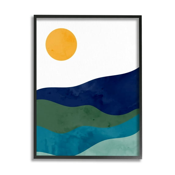 Stupell Industries Abstract Hills Landscape Layered Stripes Sun Shining Graphic Art Black Framed Art Print Wall Art, Design by Kim Allen