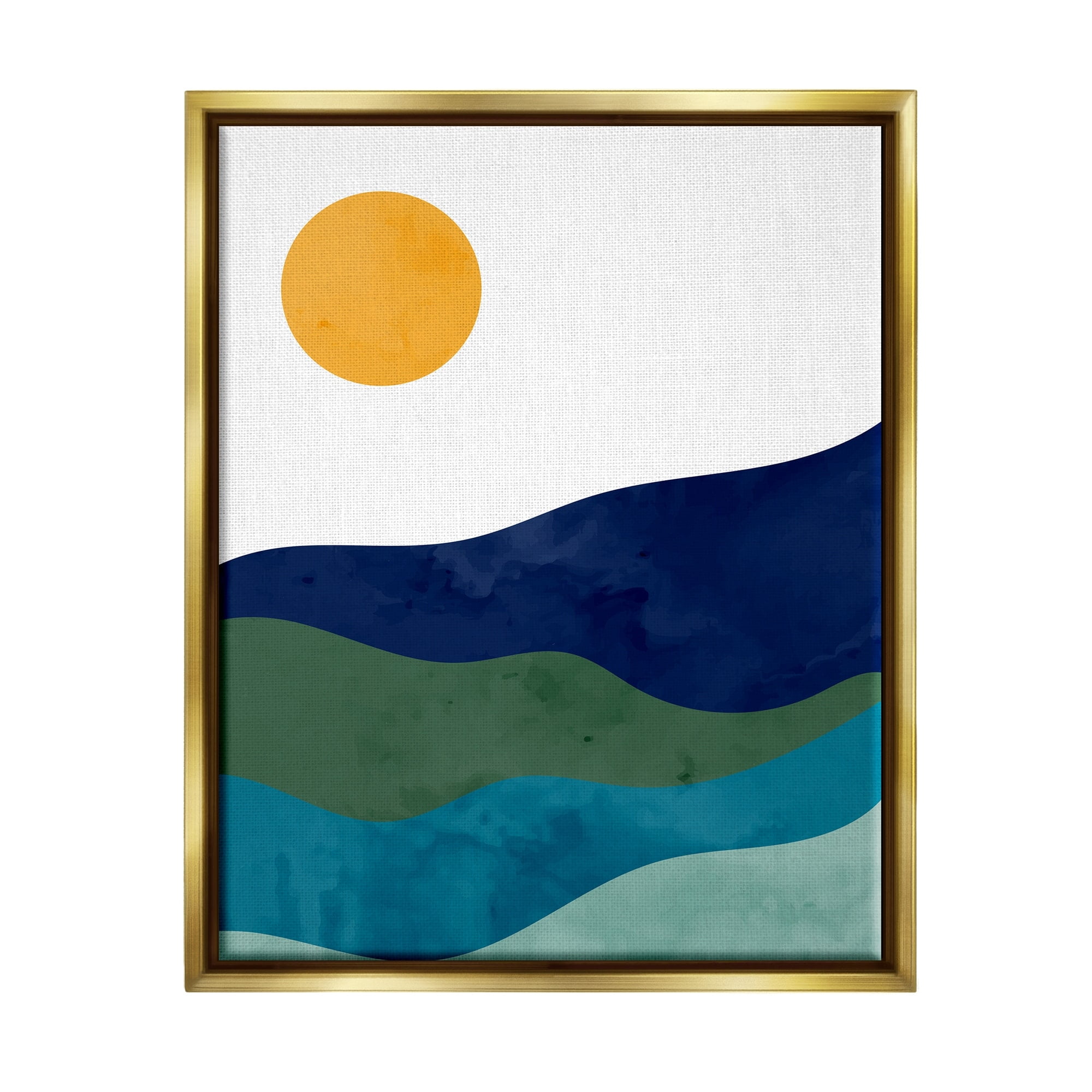Stupell Industries Abstract Hills Landscape Layered Stripes Sun Shining Graphic Art Metallic Gold Floating Framed Canvas Print Wall Art, Design by Kim Allen