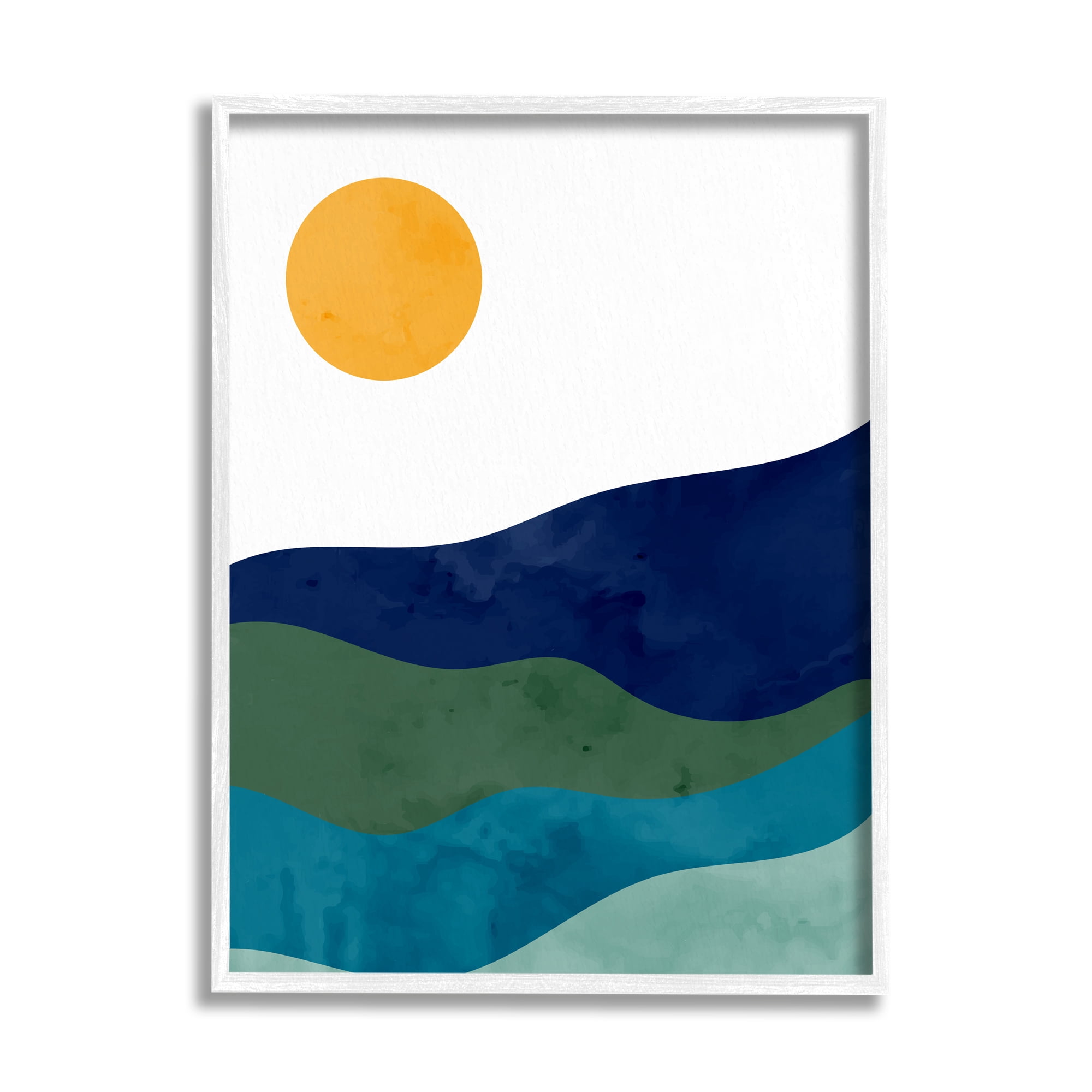 Stupell Industries Abstract Hills Landscape Layered Stripes Sun Shining Graphic Art White Framed Art Print Wall Art, Design by Kim Allen