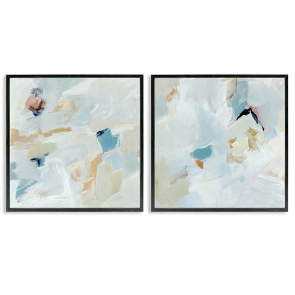 Stupell Industries Abstract Hint of Blue Clouds Abstract Painting Black Framed Art Print Wall Art, 17 x 17, Set of 2