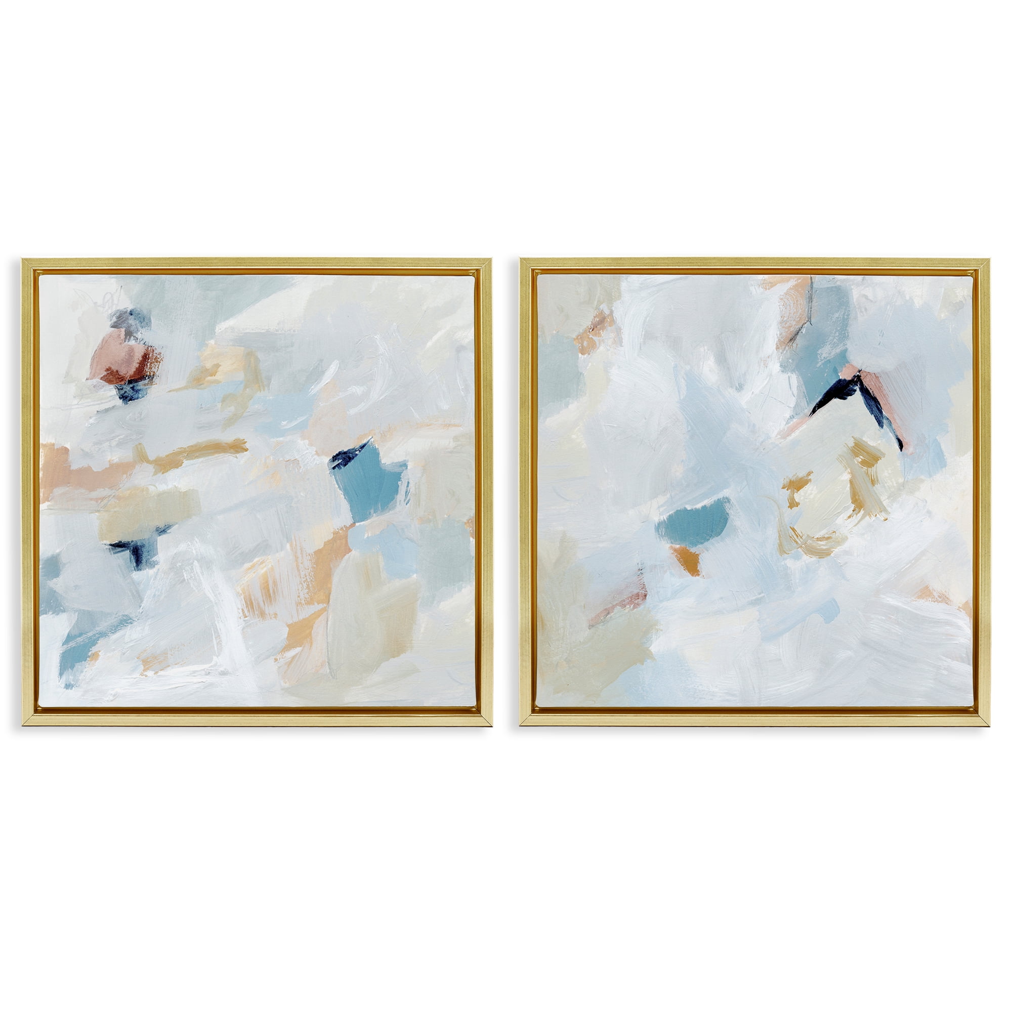 Stupell Industries Abstract Hint of Blue Clouds Abstract Painting Gold Floater Framed Canvas Art Print Wall Art, 25 x 25, Set of 2