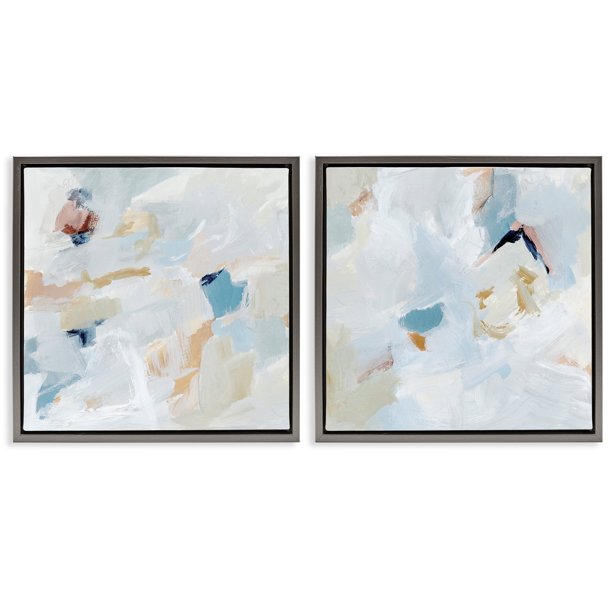 Stupell Industries Abstract Hint of Blue Clouds Abstract Painting Gray Floater Framed Canvas Art Print Wall Art, 18 x 18, Set of 2