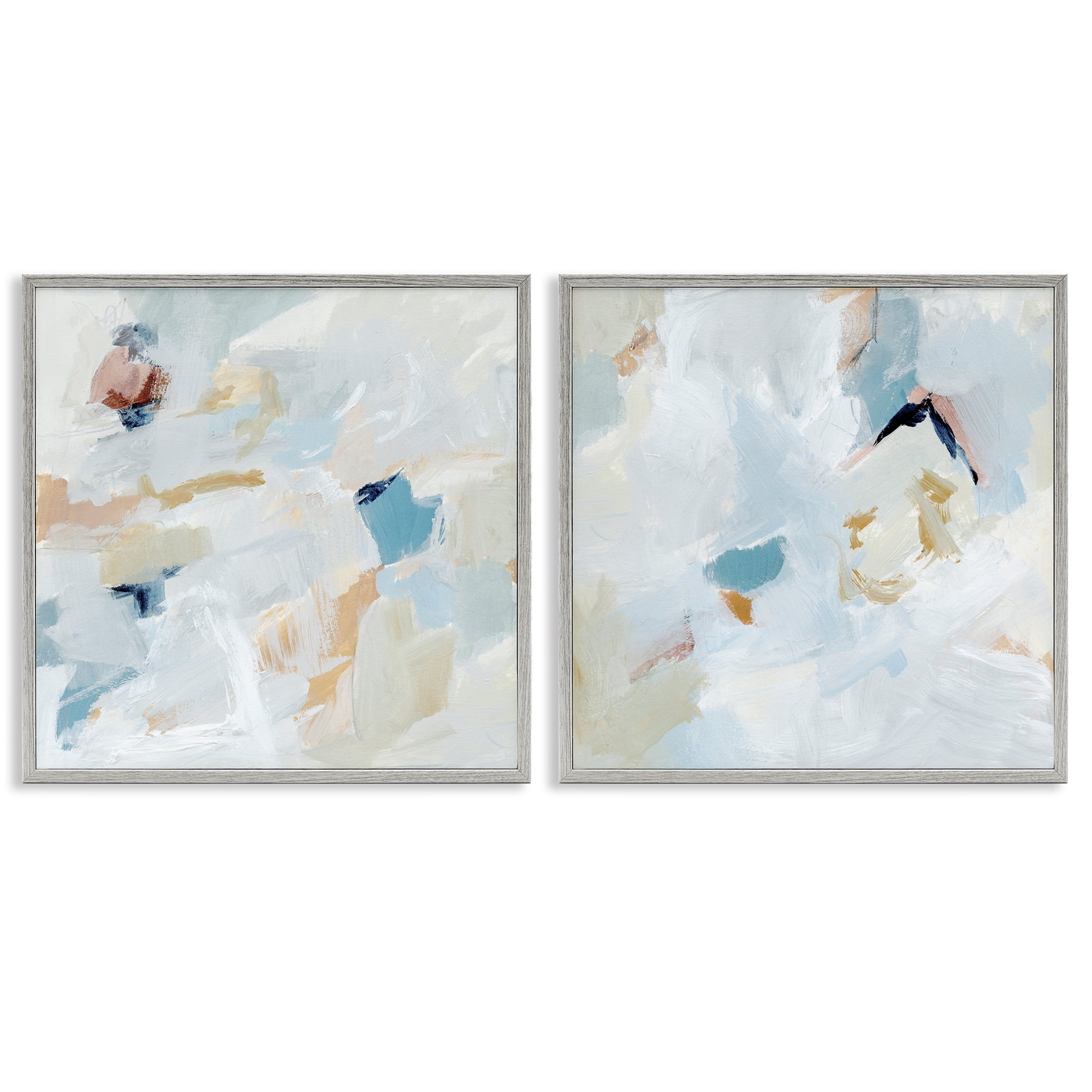 Stupell Industries Abstract Hint of Blue Clouds Abstract Painting Gray Framed Art Print Wall Art, 17 x 17, Set of 2
