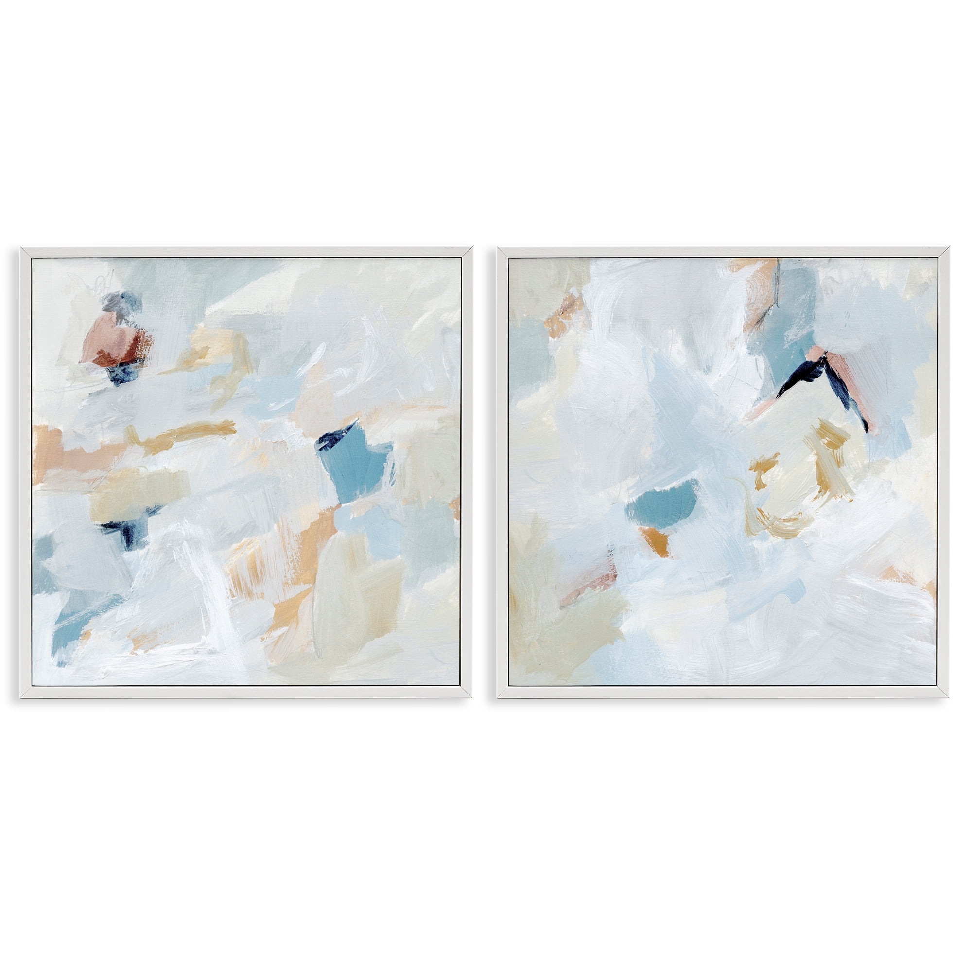 Stupell Industries Abstract Hint of Blue Clouds Abstract Painting White Framed Art Print Wall Art, 17 x 17, Set of 2