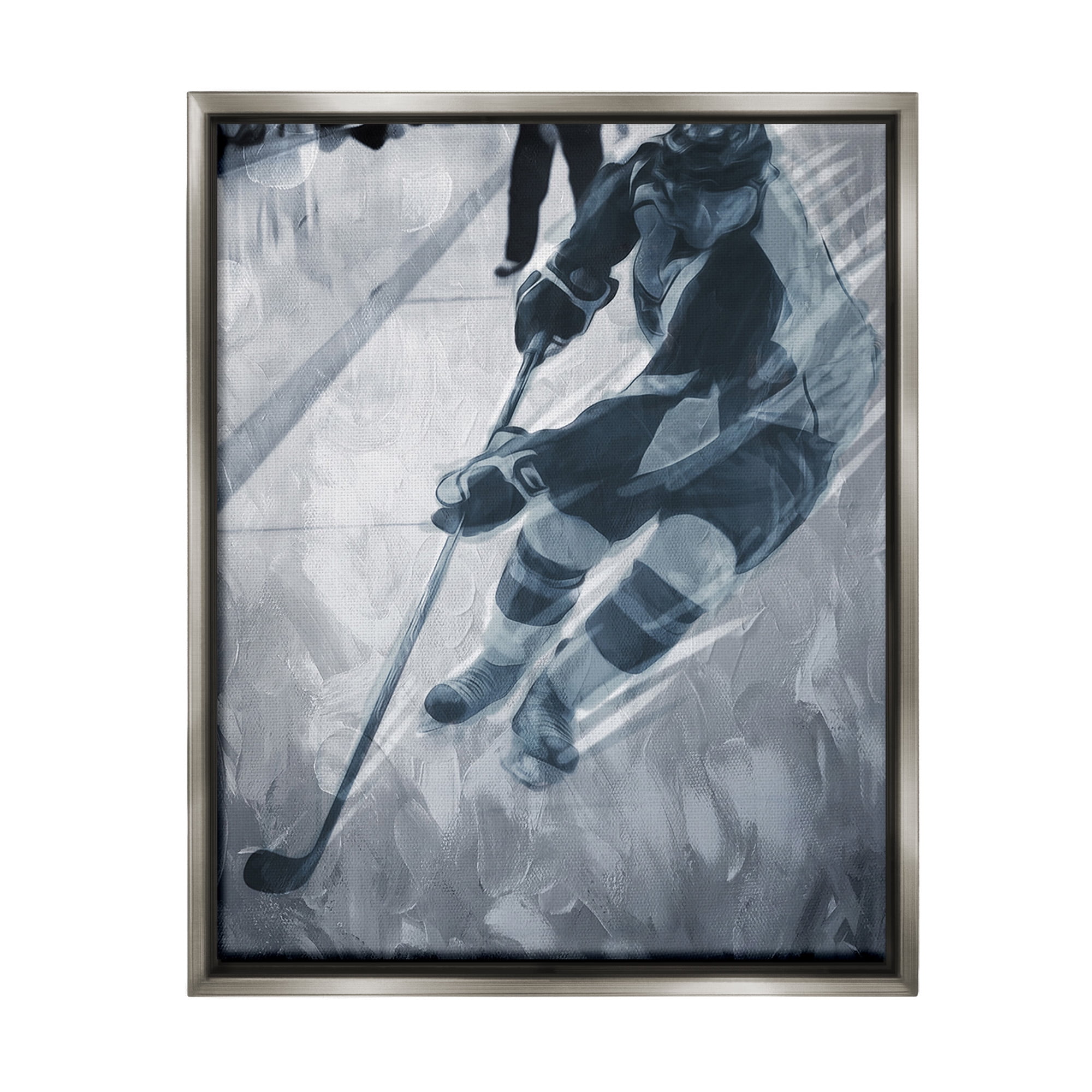Stupell Industries Abstract Hockey Player Sports Painting Gray Floater Framed Canvas Art Print Wall Art, 25 x 31