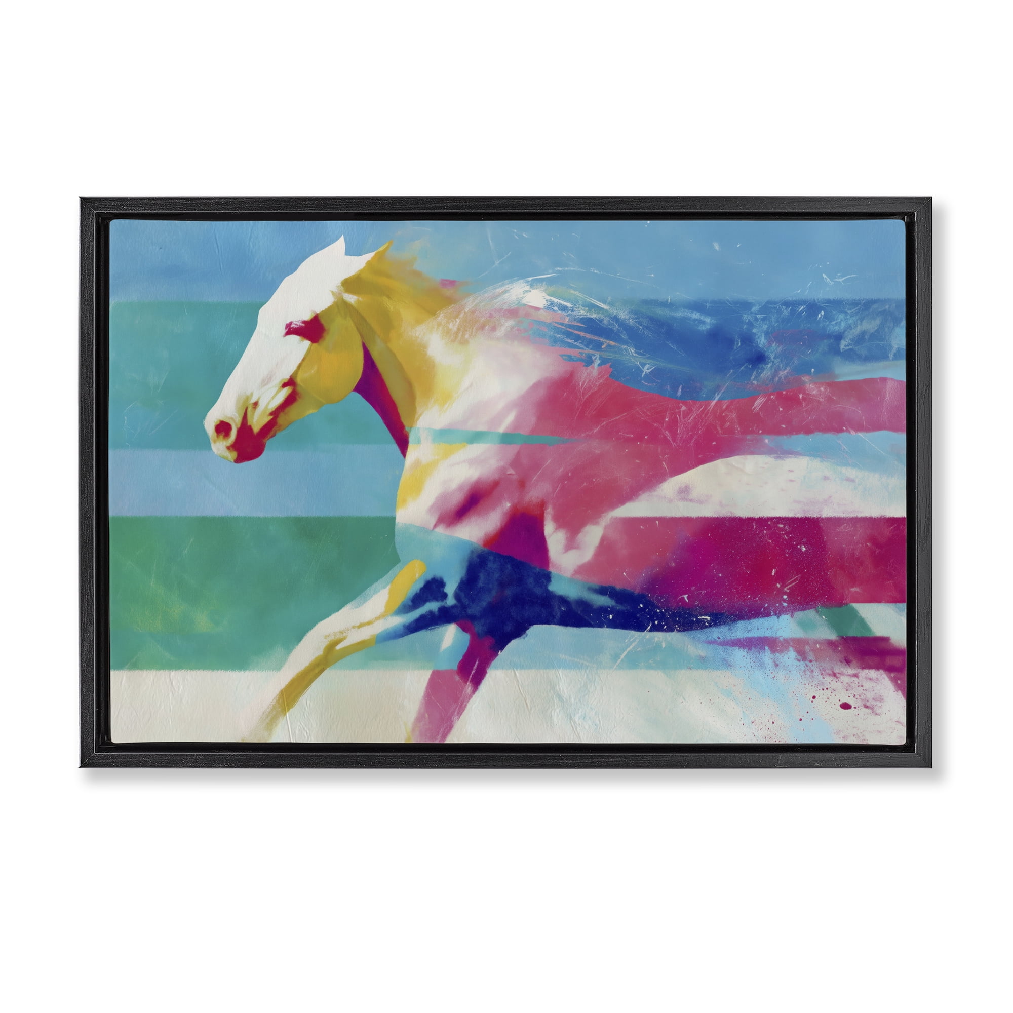 Stupell Industries Abstract Horse In Stripes Black Framed Floater Canvas Wall Art, design by Chromatic Storm Studio