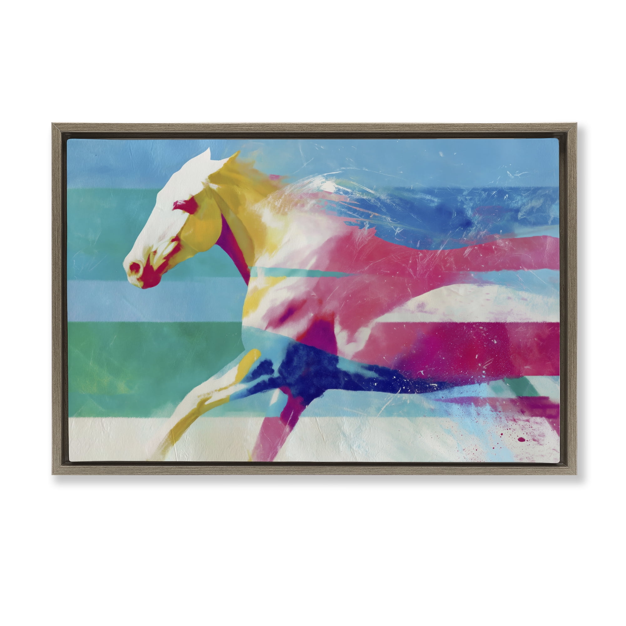 Stupell Industries Abstract Horse In Stripes Brown Framed Floater Canvas Wall Art, design by Chromatic Storm Studio
