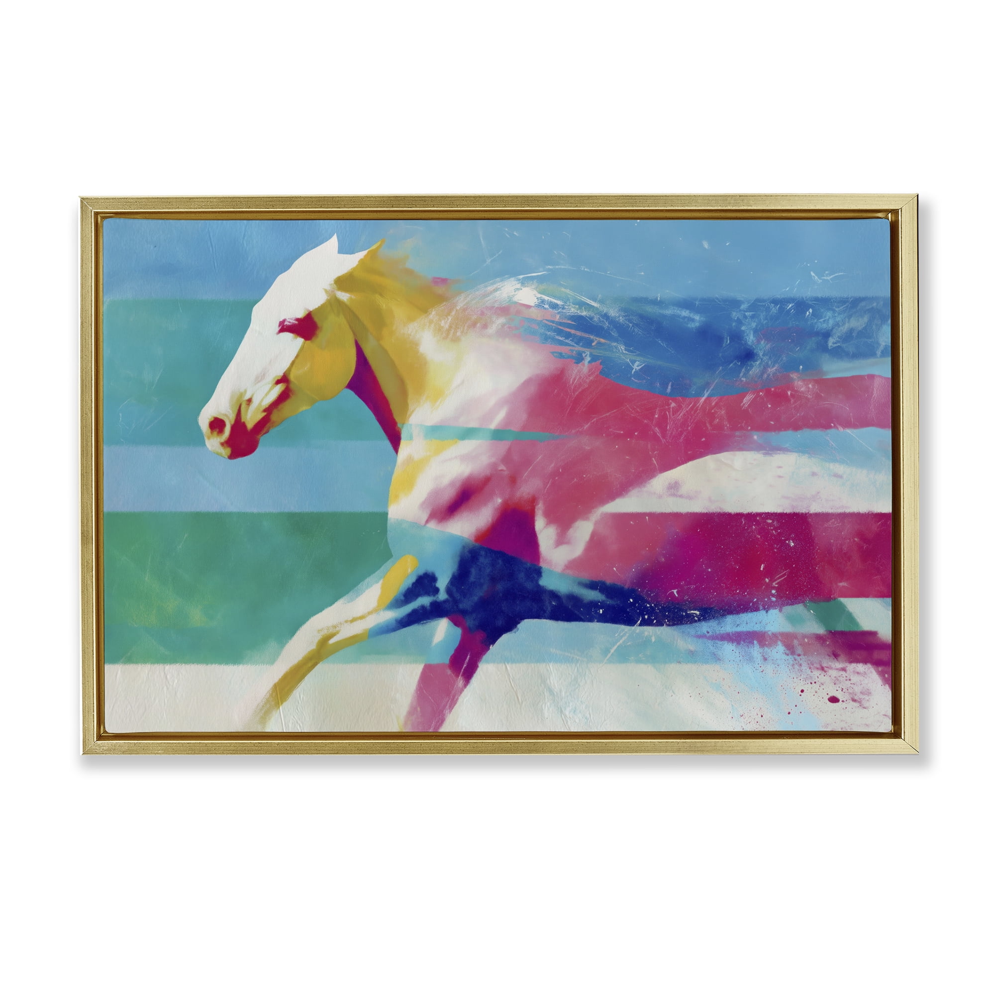 Stupell Industries Abstract Horse In Stripes Gold Framed Floater Canvas Wall Art, design by Chromatic Storm Studio