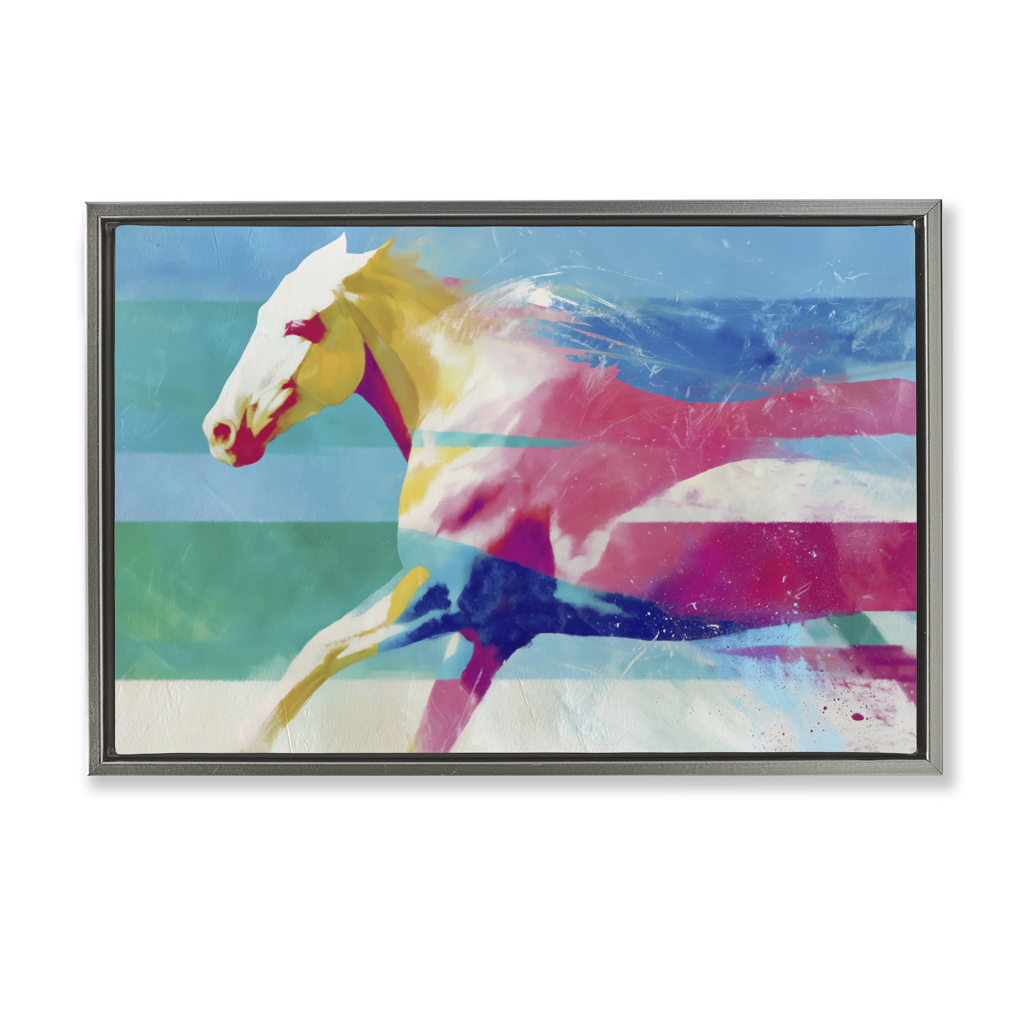 Stupell Industries Abstract Horse In Stripes Gray Framed Floater Canvas Wall Art, design by Chromatic Storm Studio
