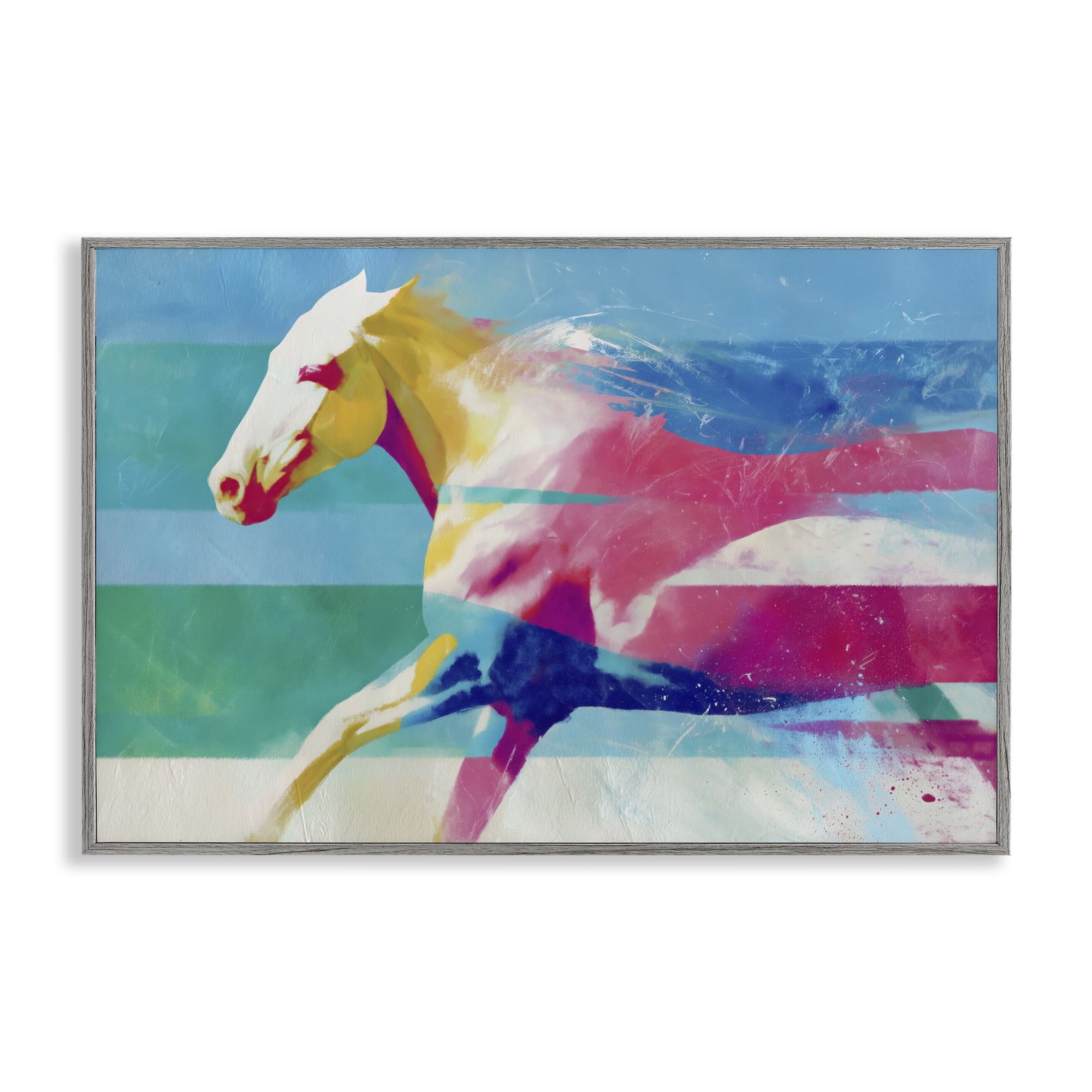 Stupell Industries Abstract Horse In Stripes Gray Framed Giclee Art, design by Chromatic Storm Studio