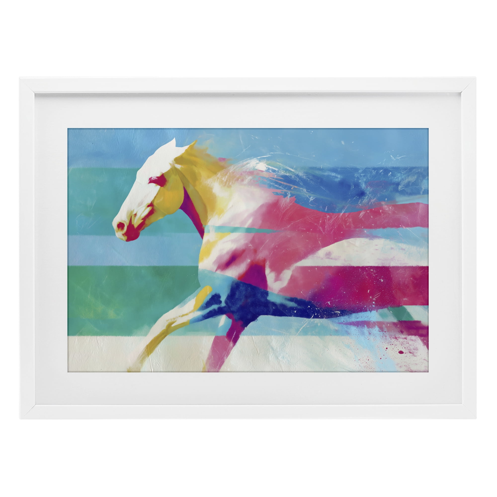 Stupell Industries Abstract Horse In Stripes White Framed Print Under Glass, design by Chromatic Storm Studio
