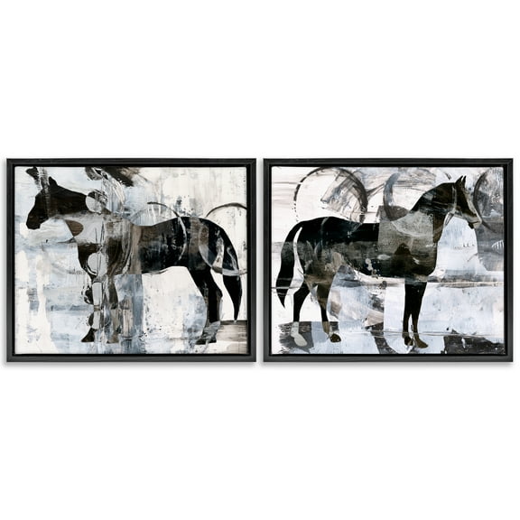 Stupell Industries Abstract Horse Silhouette Circles Animals Painting Black Floater Framed Canvas Art Print Wall Art, 21 x 17, Set of 2