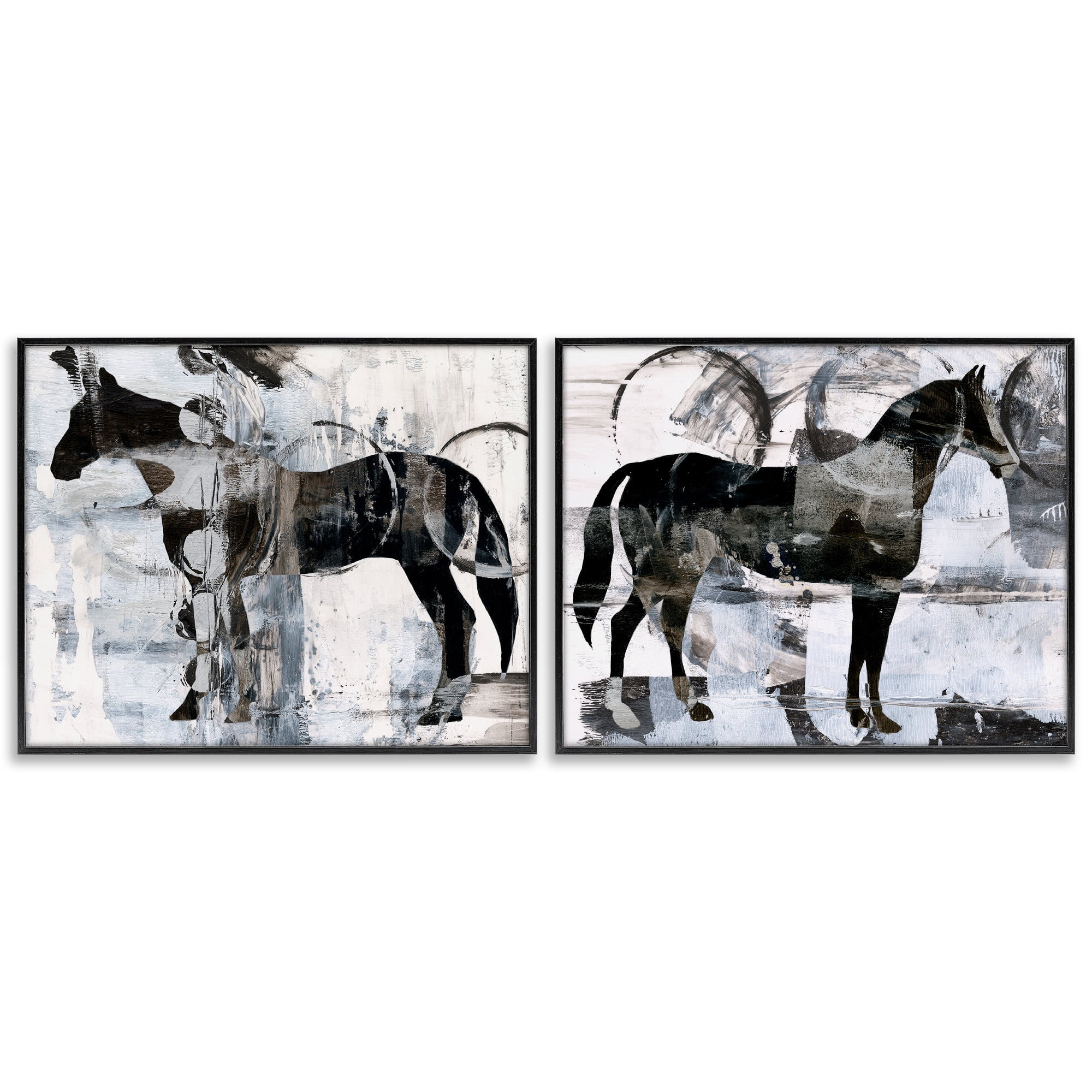 Stupell Industries Abstract Horse Silhouette Circles Animals Painting Black Framed Art Print Wall Art, 14 x 11, Set of 2