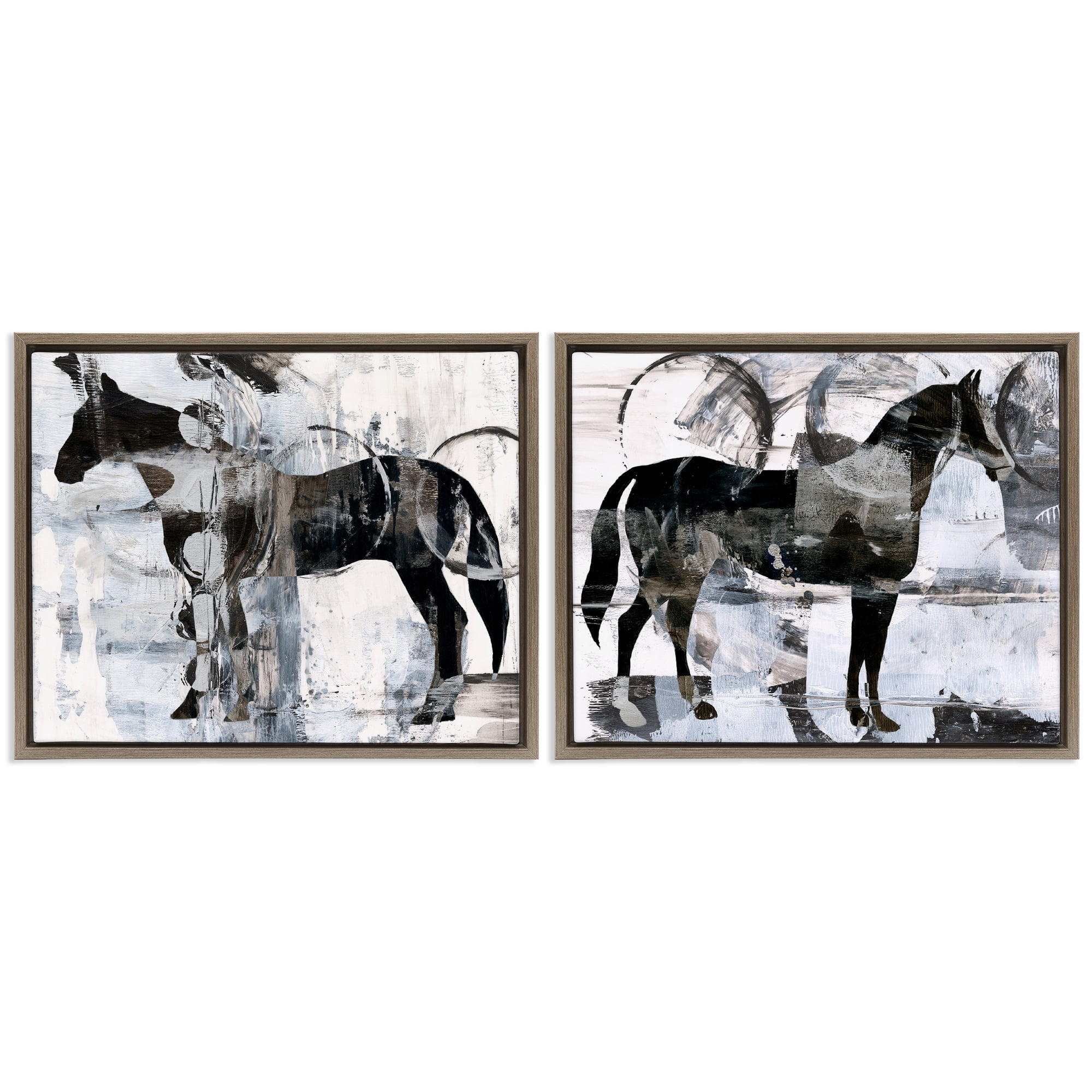 Stupell Industries Abstract Horse Silhouette Circles Animals Painting Brown Floater Framed Canvas Art Print Wall Art, 31 x 25, Set of 2