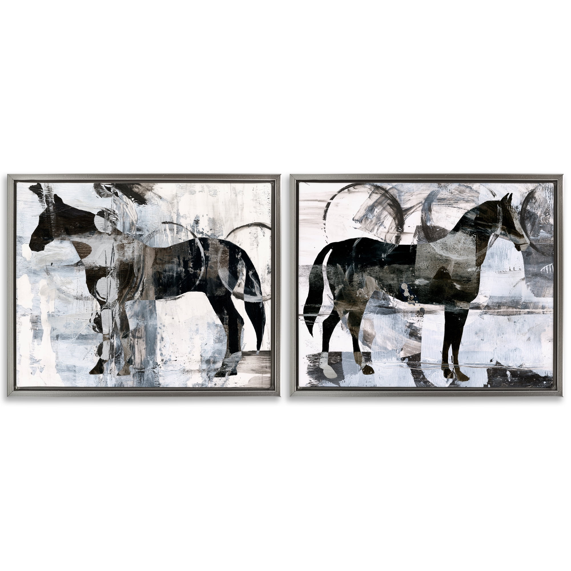 Stupell Industries Abstract Horse Silhouette Circles Animals Painting Gray Floater Framed Canvas Art Print Wall Art, 21 x 17, Set of 2