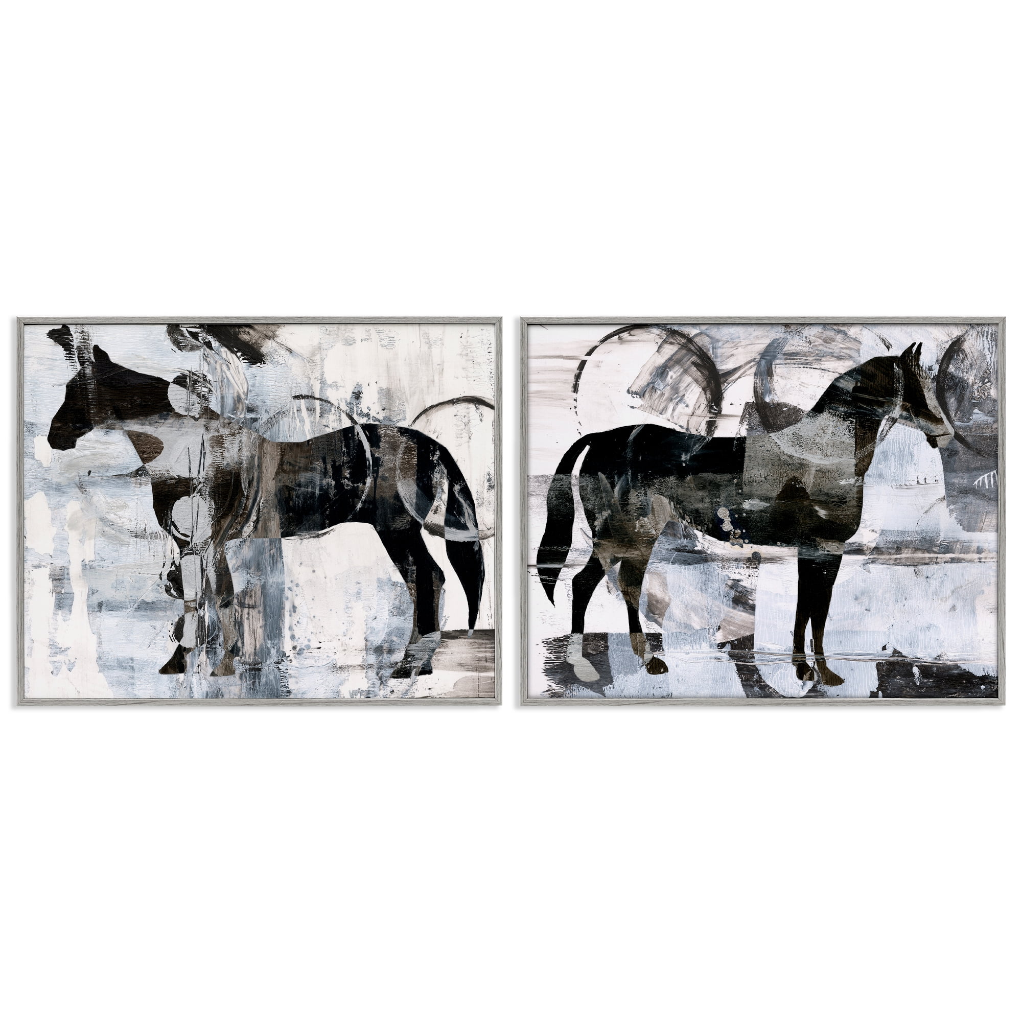 Stupell Industries Abstract Horse Silhouette Circles Animals Painting Gray Framed Art Print Wall Art, 14 x 11, Set of 2