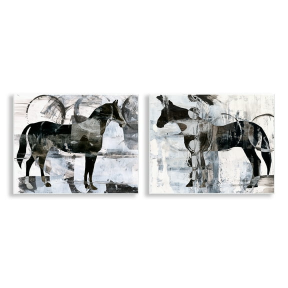 Stupell Industries Abstract Horse Silhouette Circles Animals Painting Unframed Art Print Wall Art, 14 x 11, Set of 2