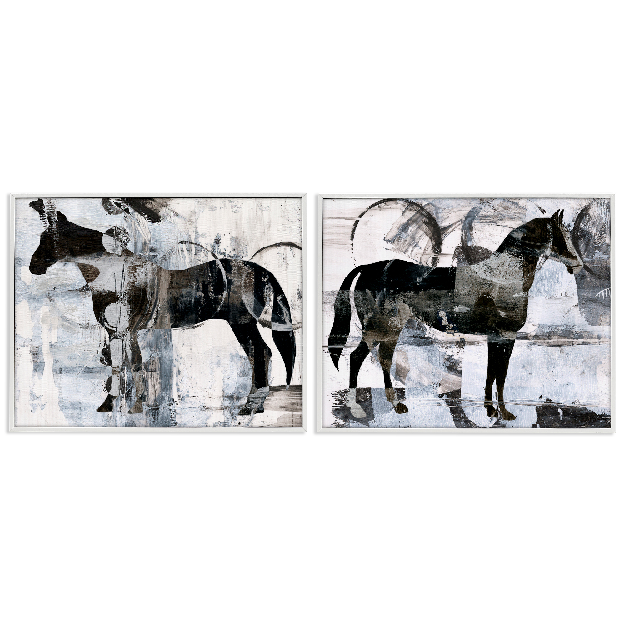 Stupell Industries Abstract Horse Silhouette Circles Animals Painting White Framed Art Print Wall Art, 30 x 24, Set of 2