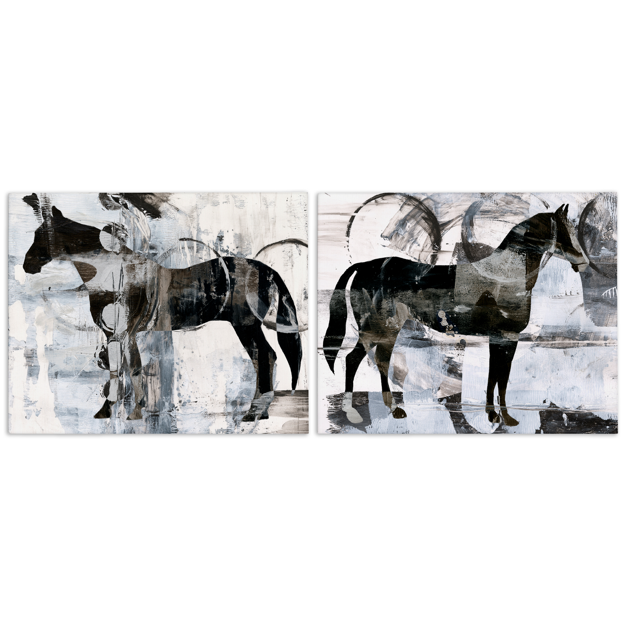 Stupell Industries Abstract Horse Silhouette Circles Animals Painting Wrapped Canvas Art Print Wall Art, 30 x 24, Set of 2