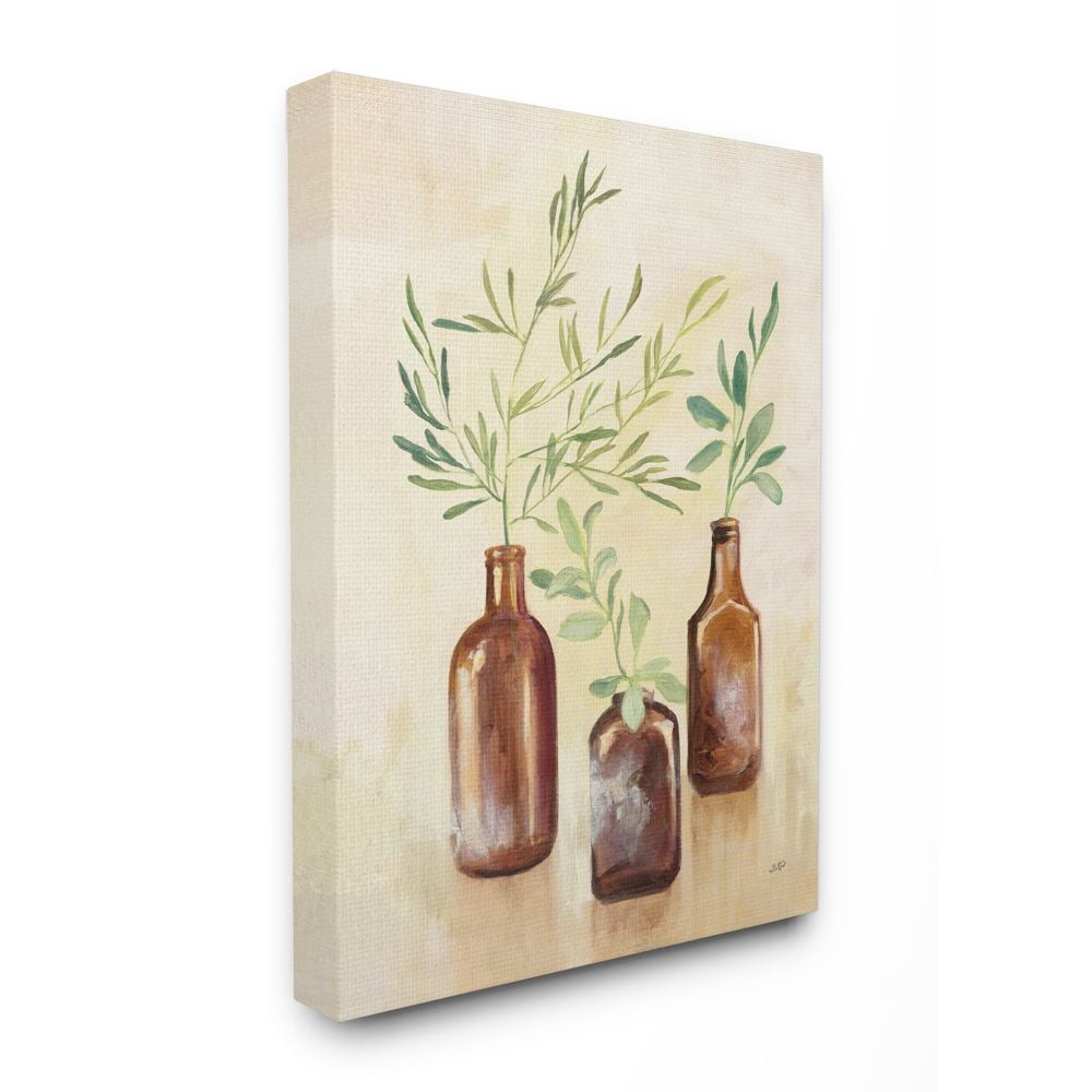 Stupell Industries Abstract House Plants in Glass Green Brown Painting Canvas Wall Art Design by Julia Purinton, 36" x 48"