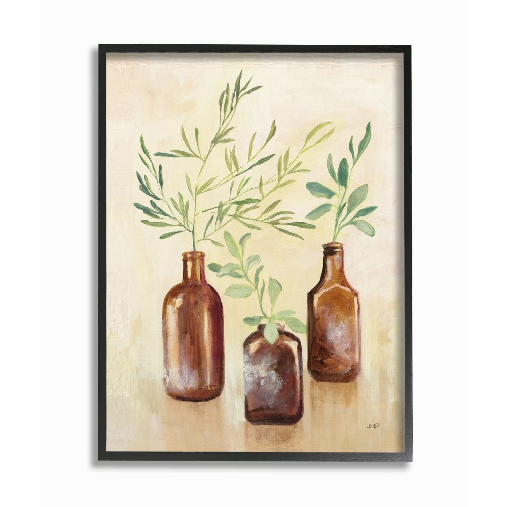 Stupell Industries Abstract House Plants in Glass Green Brown Painting Framed Wall Art Design by Julia Purinton, 24" x 30", Black Framed