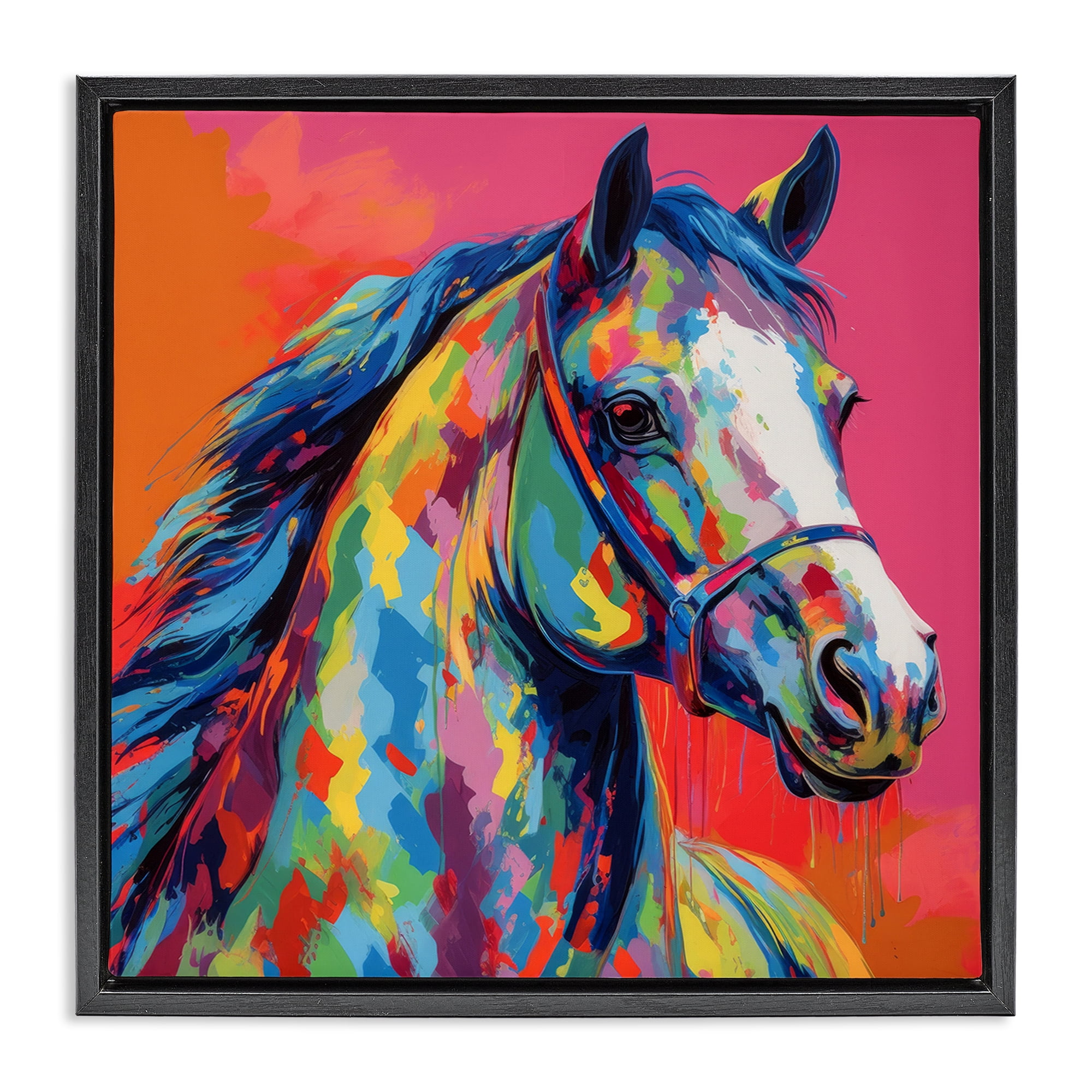 Stupell Industries Abstract Hue Horse Animals & Insects Painting Black Floater Framed Canvas Art Print Wall Art, 25 x 25