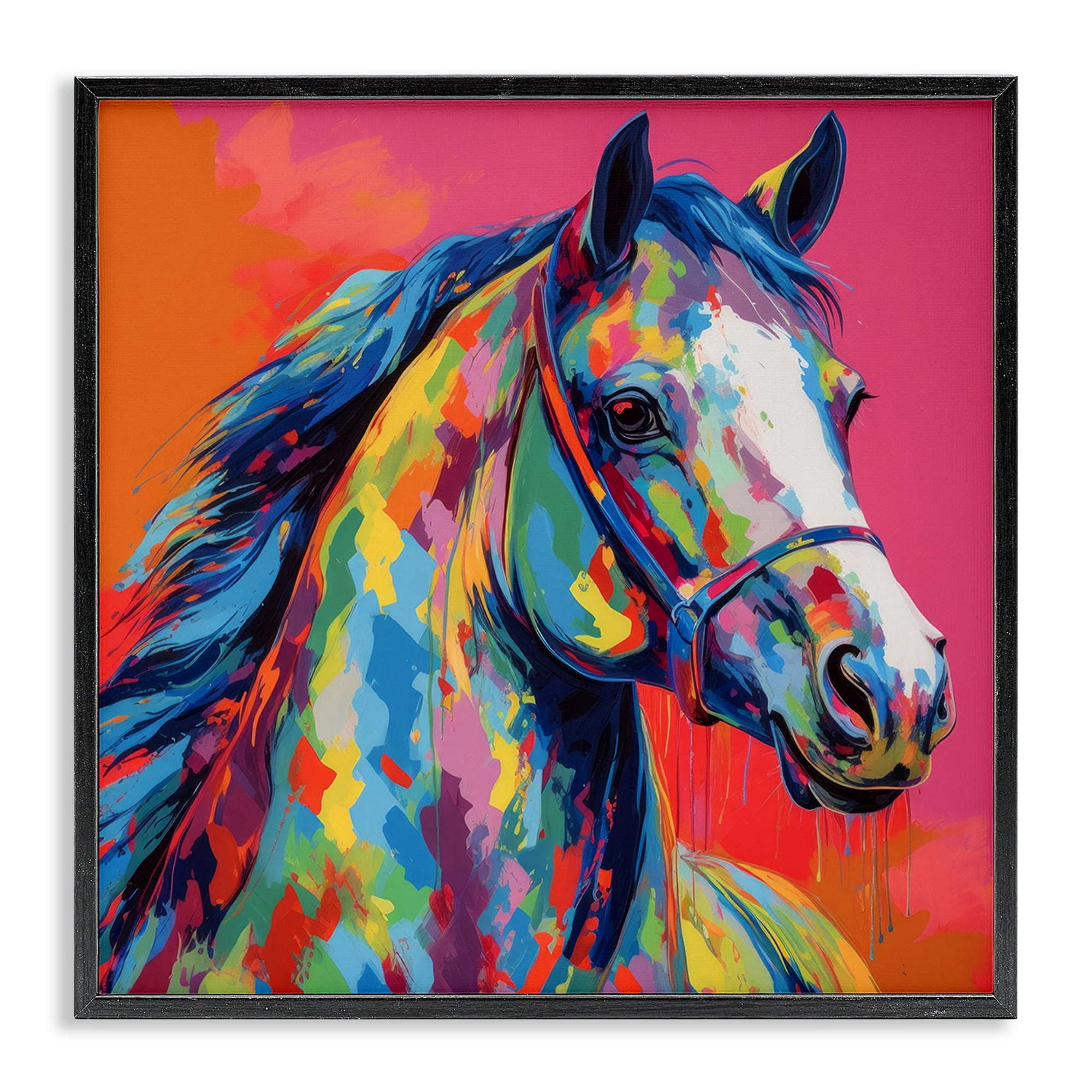 Stupell Industries Abstract Hue Horse Animals & Insects Painting Black Framed Art Print Wall Art, 17 x 17