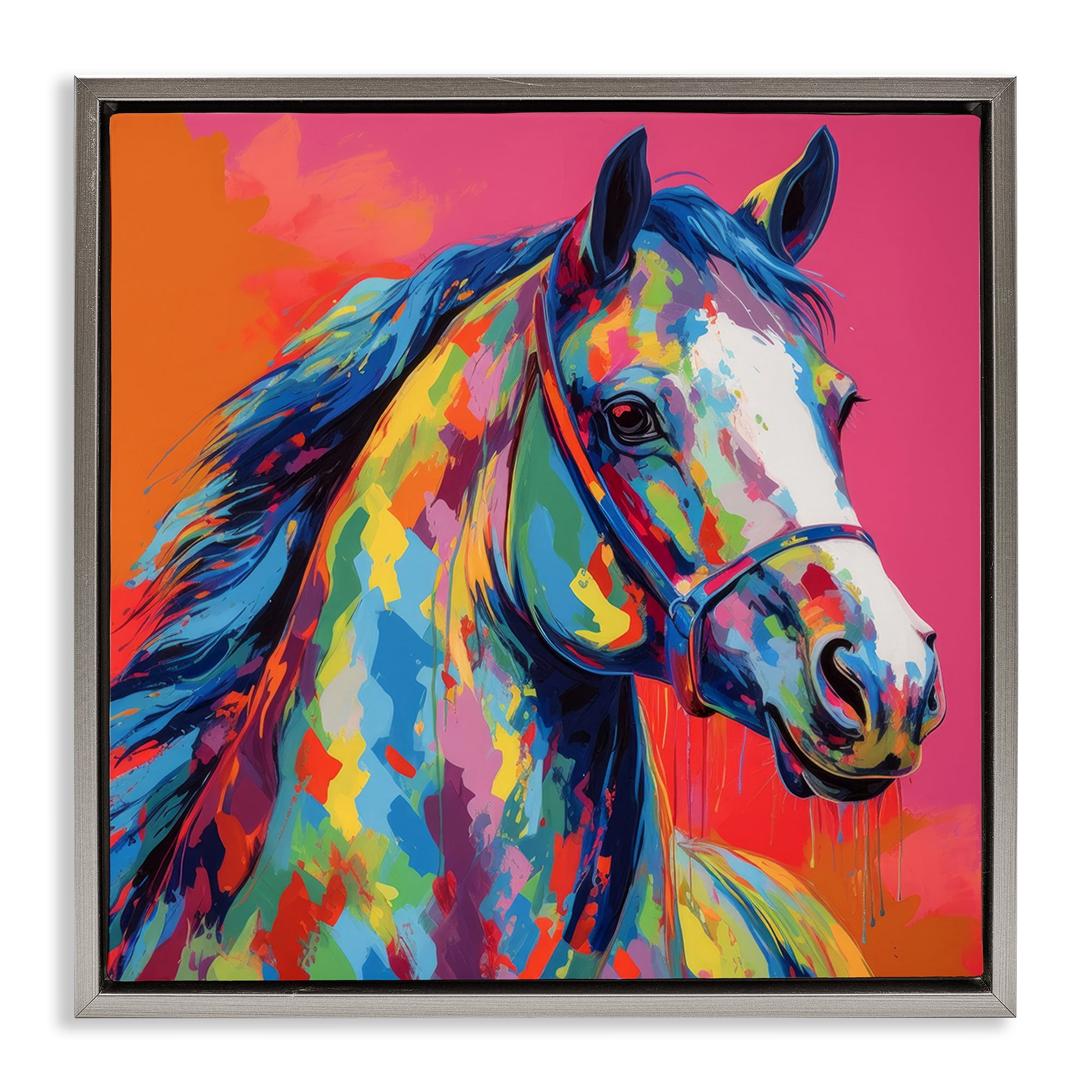 Stupell Industries Abstract Hue Horse Animals & Insects Painting Gray Floater Framed Canvas Art Print Wall Art, 25 x 25