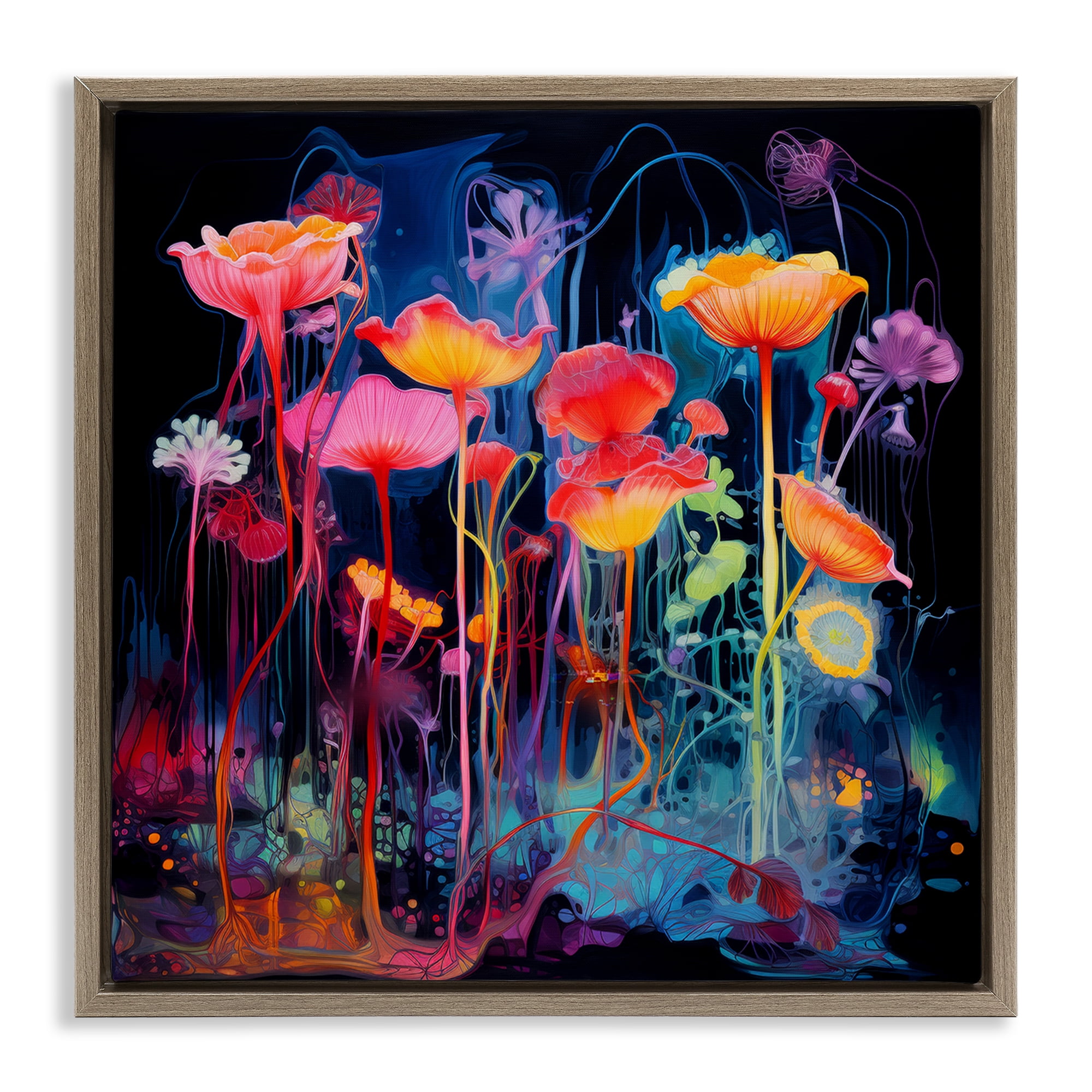 Stupell Industries Abstract Hued Blossoms Abstract Painting Brown Floater Framed Canvas Art Print Wall Art, 18 x 18