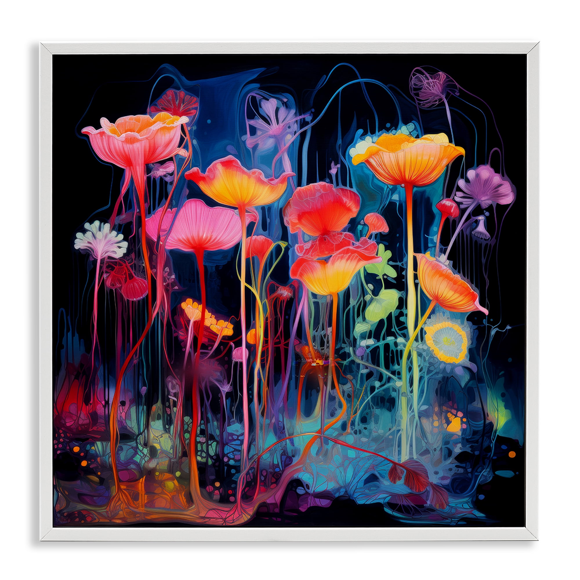 Stupell Industries Abstract Hued Blossoms Abstract Painting White Framed Art Print Wall Art, 24 x 24