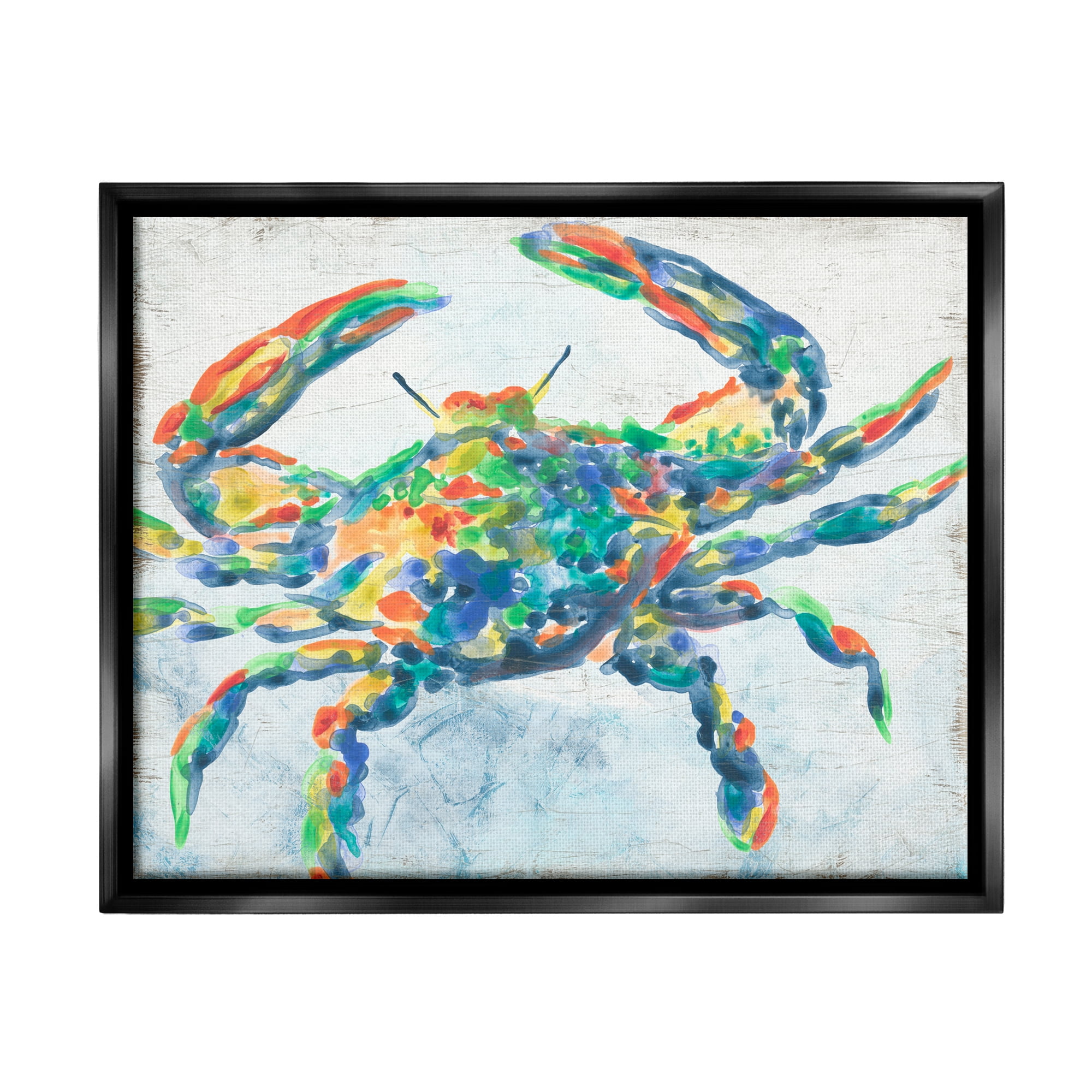 Stupell Industries Abstract Hued Crab Animals & Insects Painting Black Floater Framed Canvas Art Print Wall Art, 31 x 25