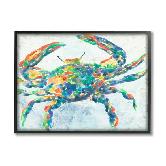 Stupell Industries Abstract Hued Crab Animals & Insects Painting Black Framed Art Print Wall Art, 14 x 11