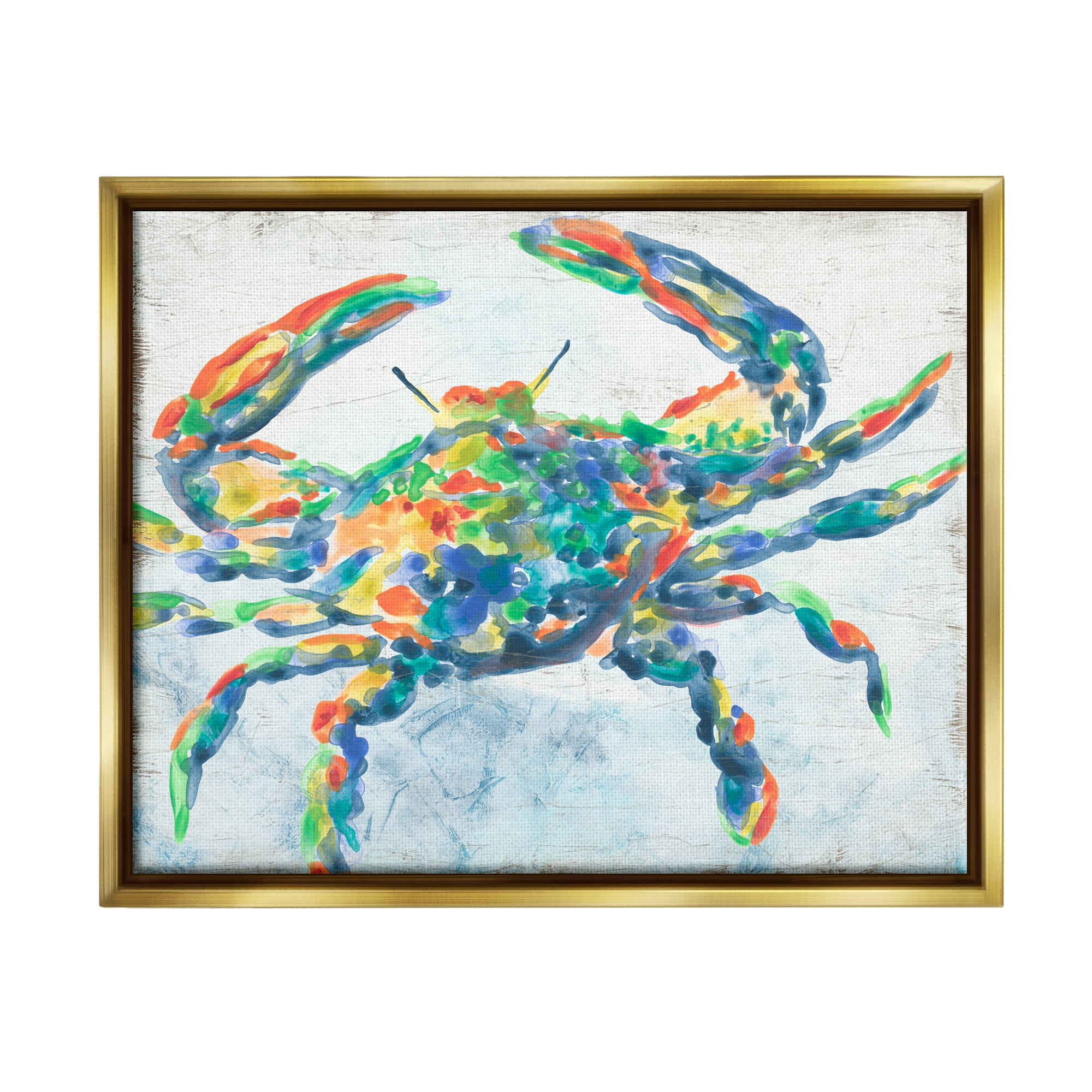 Stupell Industries Abstract Hued Crab Animals & Insects Painting Gold Floater Framed Canvas Art Print Wall Art, 31 x 25
