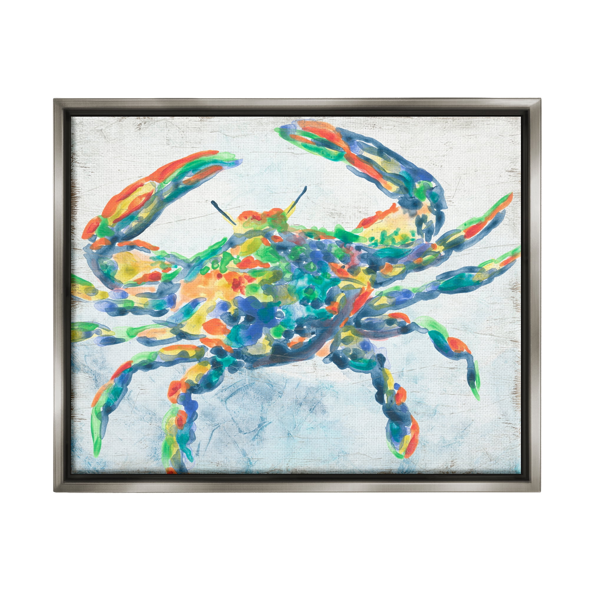 Stupell Industries Abstract Hued Crab Animals & Insects Painting Gray Floater Framed Canvas Art Print Wall Art, 21 x 17