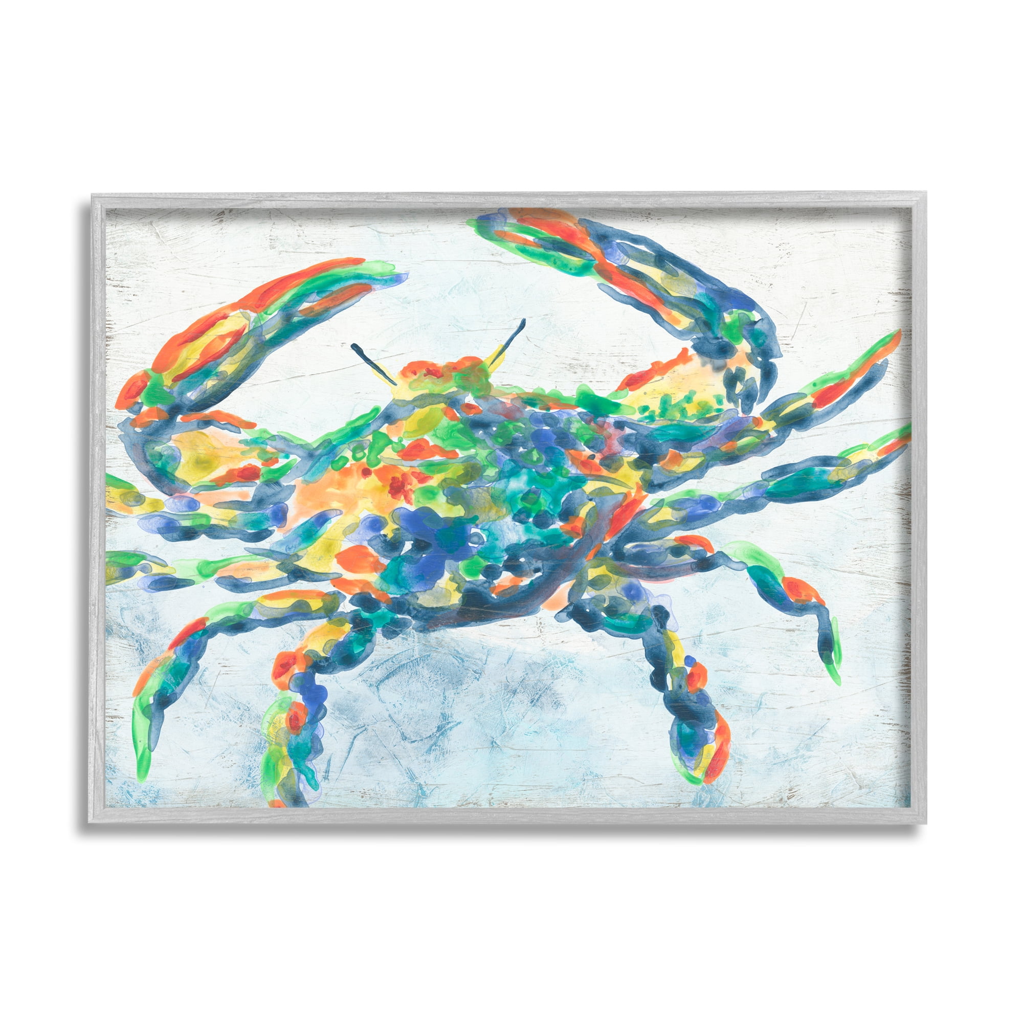 Stupell Industries Abstract Hued Crab Animals & Insects Painting Gray Framed Art Print Wall Art, 20 x 16