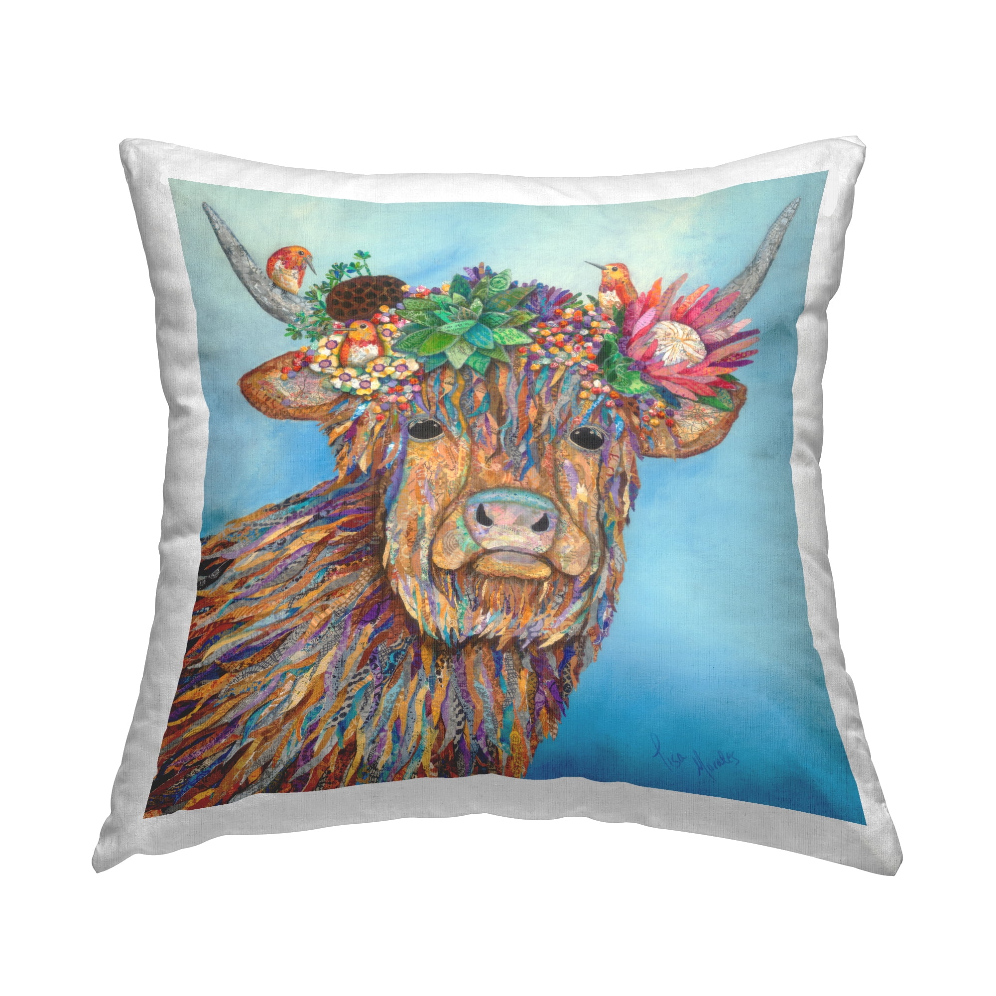 Stupell Industries Abstract Hues Cow Flower Crown Square Decorative Printed Throw Pillow, 18 x 18,