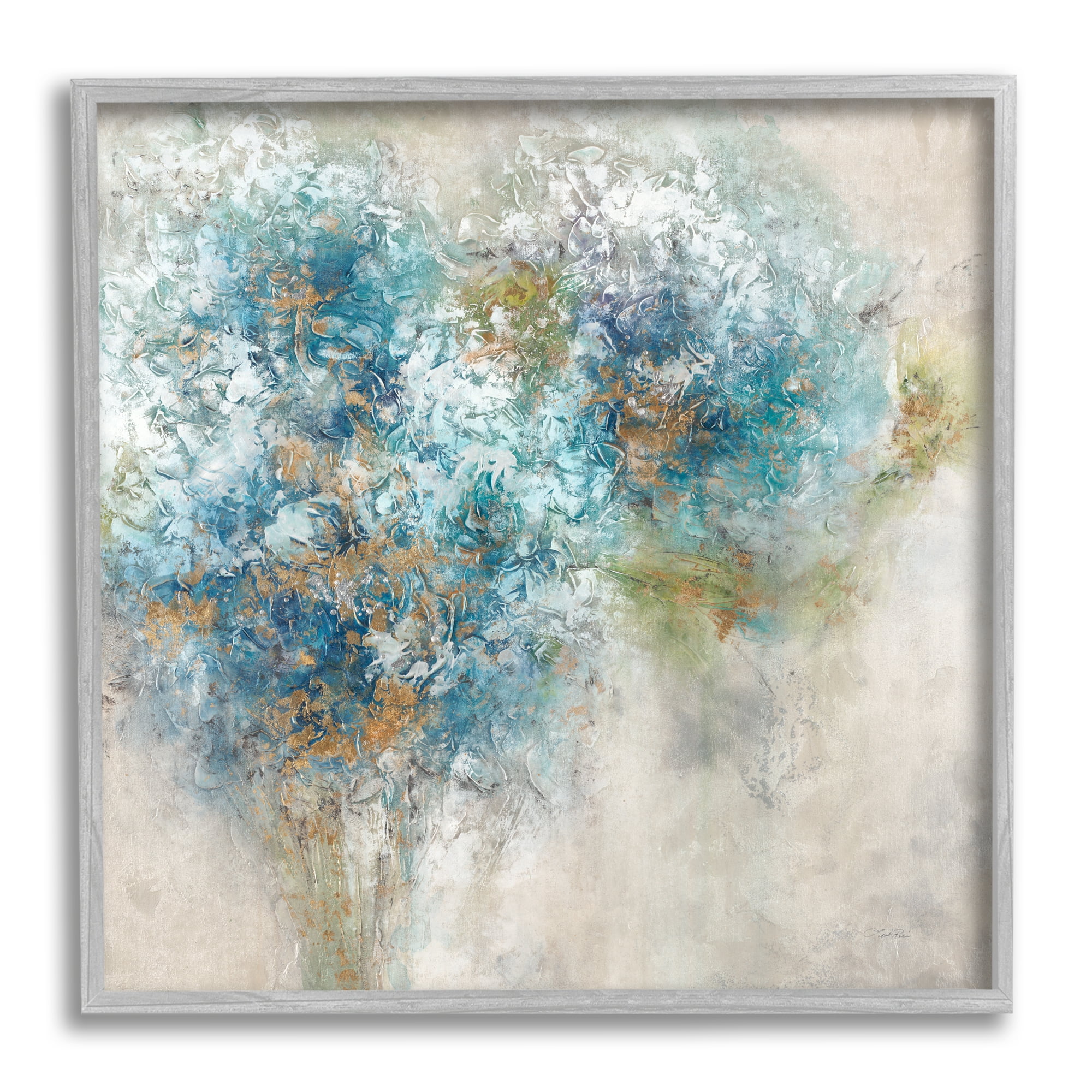 Stupell Industries Abstract Hydrangea Blooms Botanical & Floral Painting Gray Framed Art Print Wall Art, 17 x 17