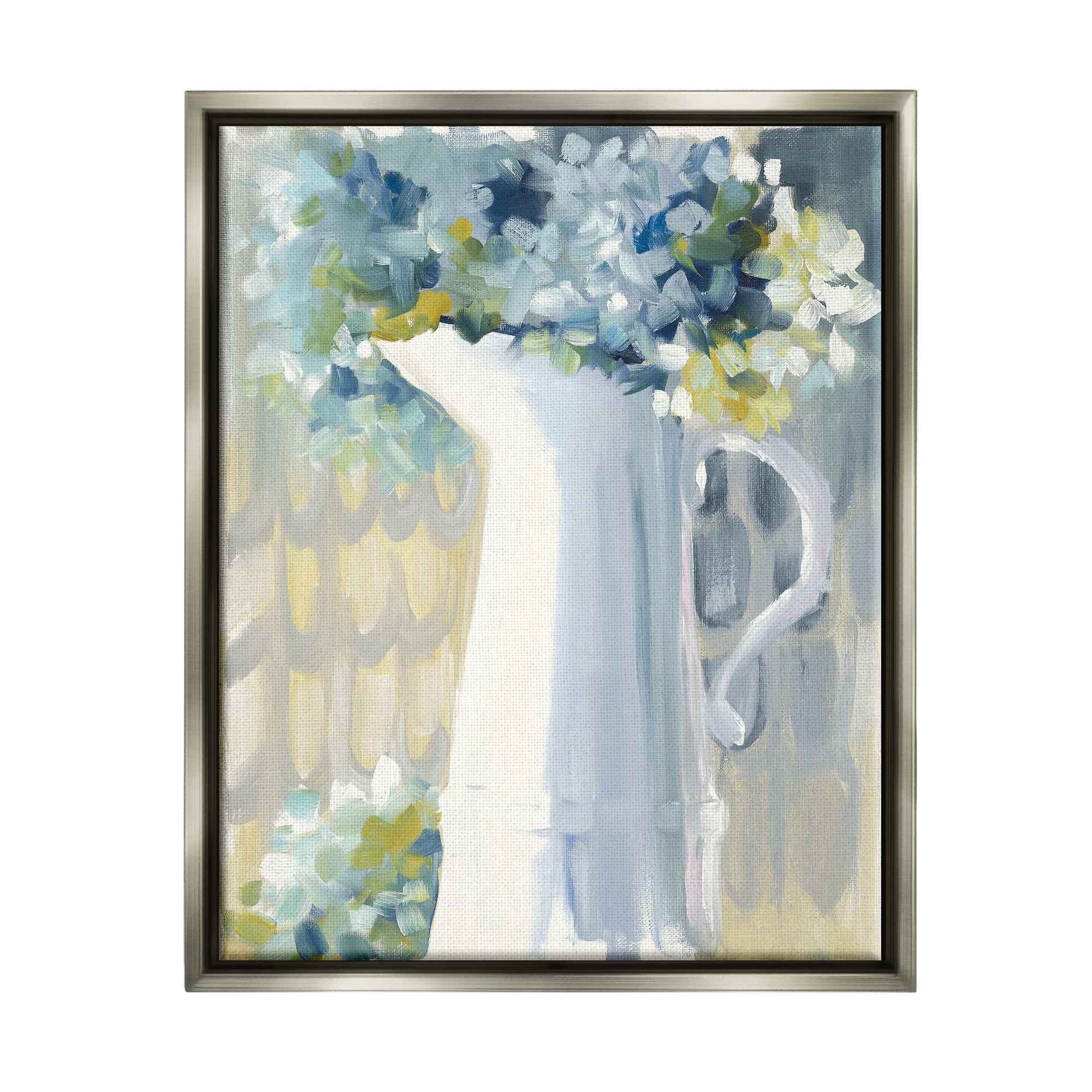 Stupell Industries Abstract Hydrangeas in Jug Botanical & Floral Painting Gray Floater Framed Canvas Art Print Wall Art, 25 x 31