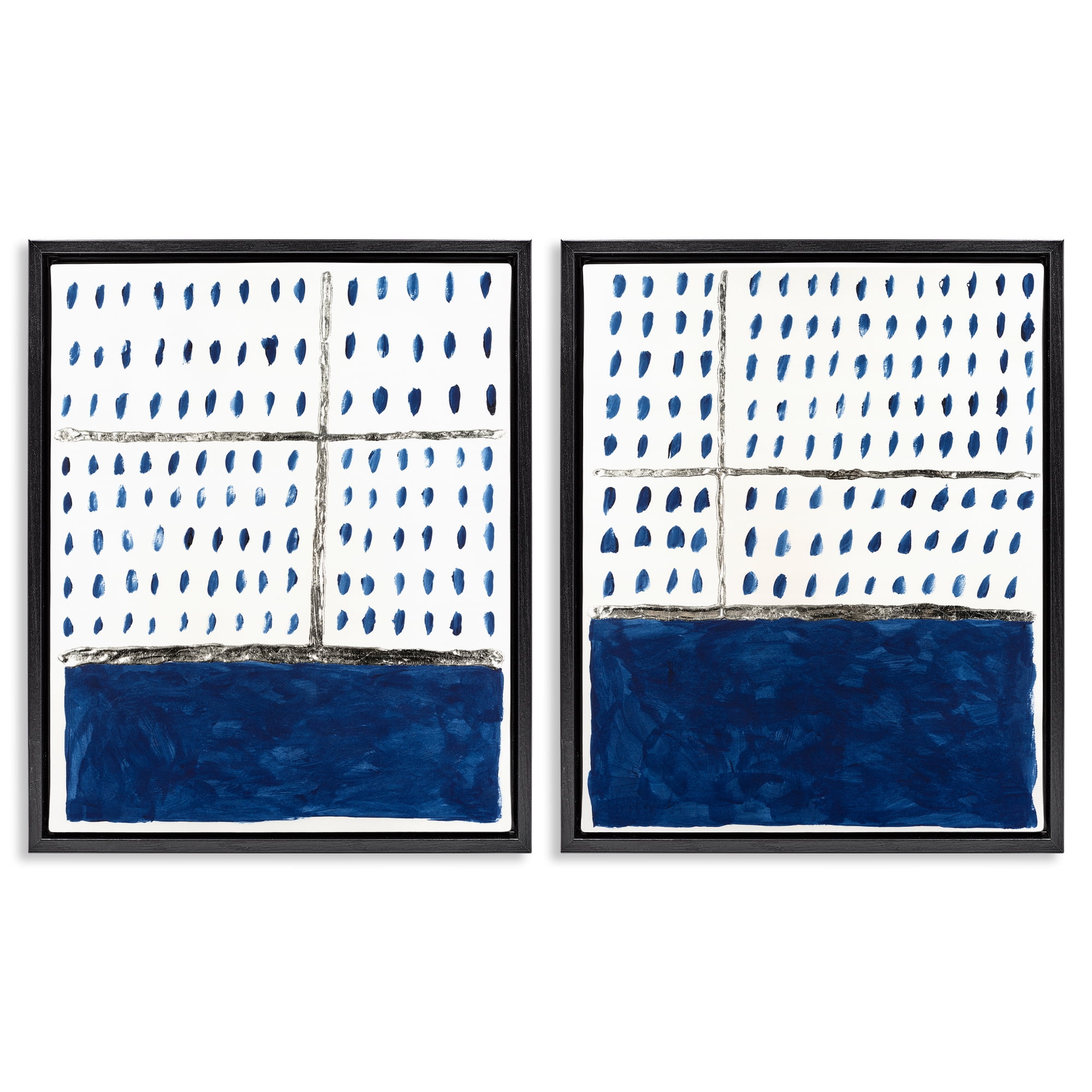 Stupell Industries Abstract Indigo Block Room Abstract Painting Black Floater Framed Canvas Art Print Wall Art, 31 x 25, Set of 2