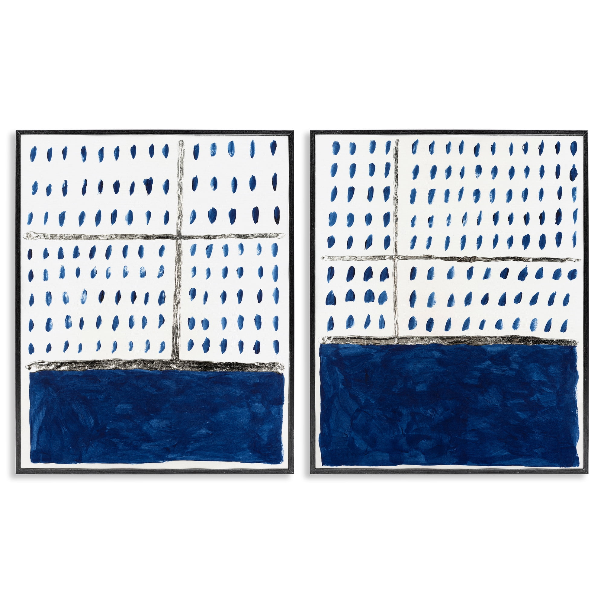 Stupell Industries Abstract Indigo Block Room Abstract Painting Black Framed Art Print Wall Art, 16 x 20, Set of 2