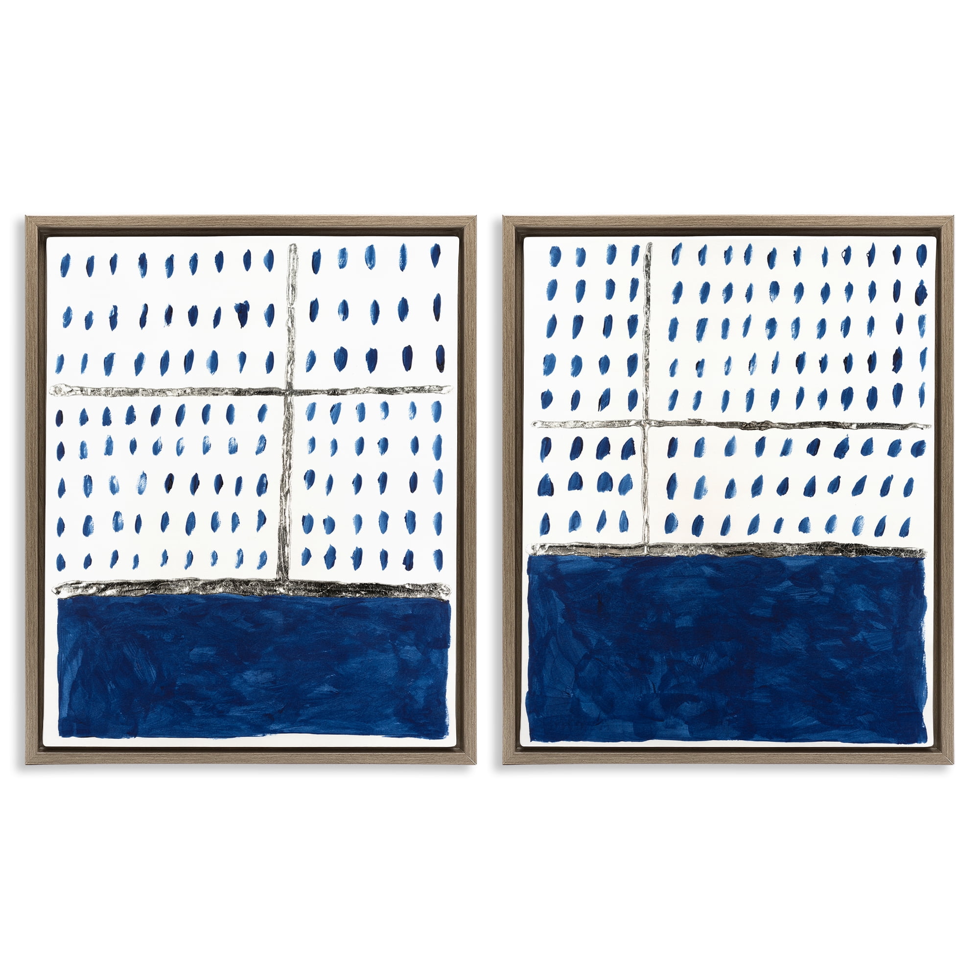 Stupell Industries Abstract Indigo Block Room Abstract Painting Brown Floater Framed Canvas Art Print Wall Art, 31 x 25, Set of 2